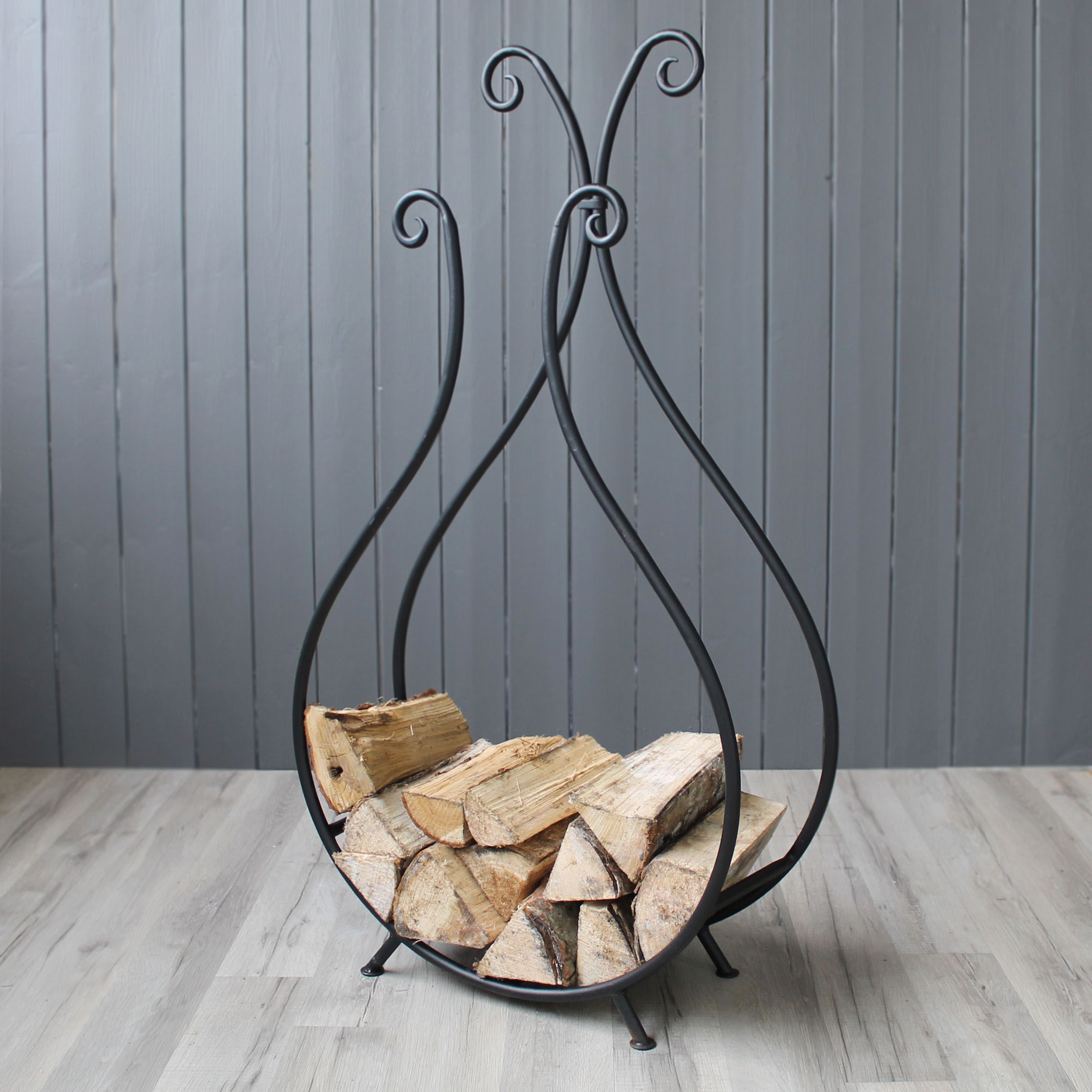 Slemcka Traditional Black Steel Log basket (H)660mm (D)180mm