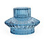 Small Blue Ribbed Glass Candle holder