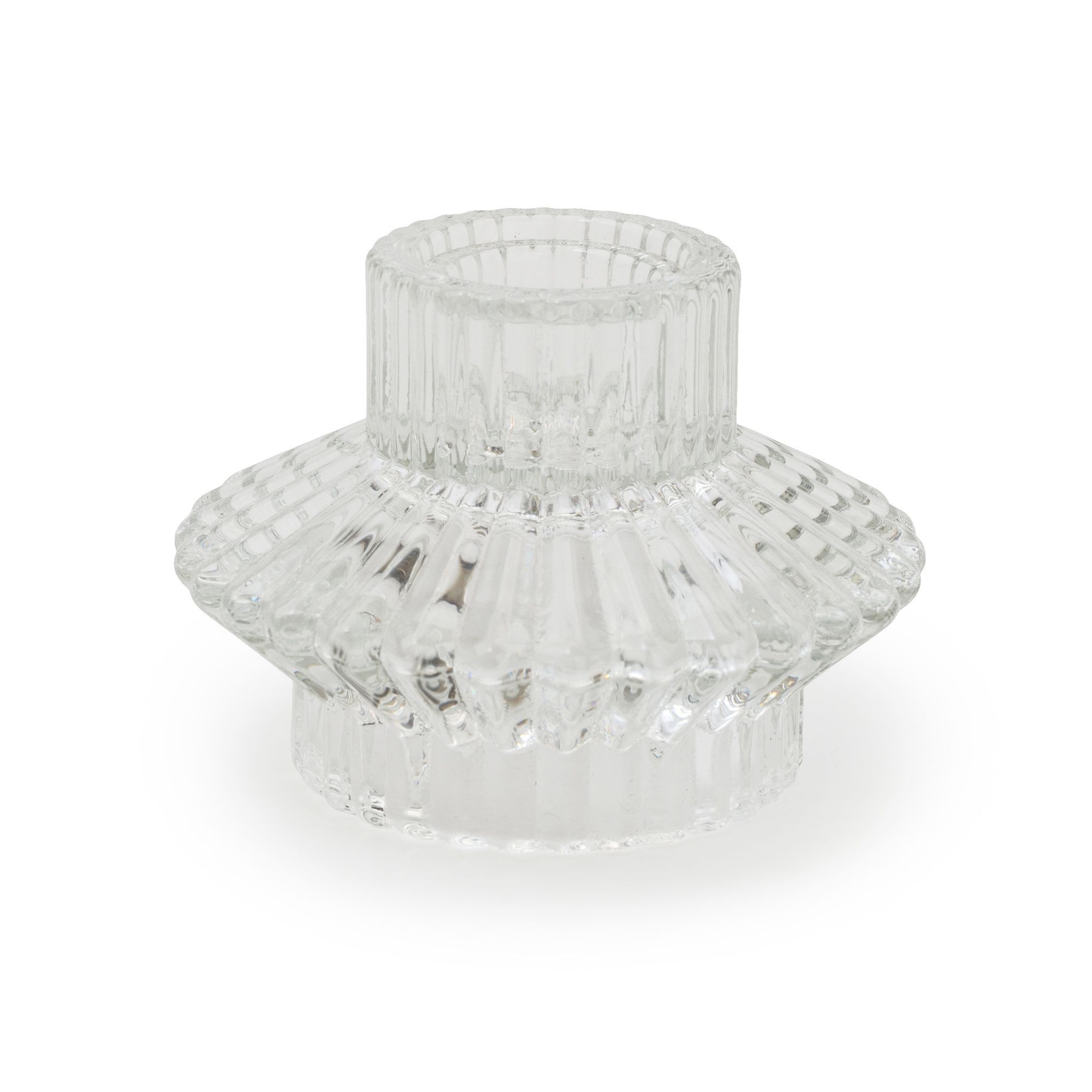 Small Clear Ribbed Glass Candle holder