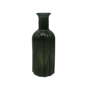 Small Ribbed Green Vase, 19cm