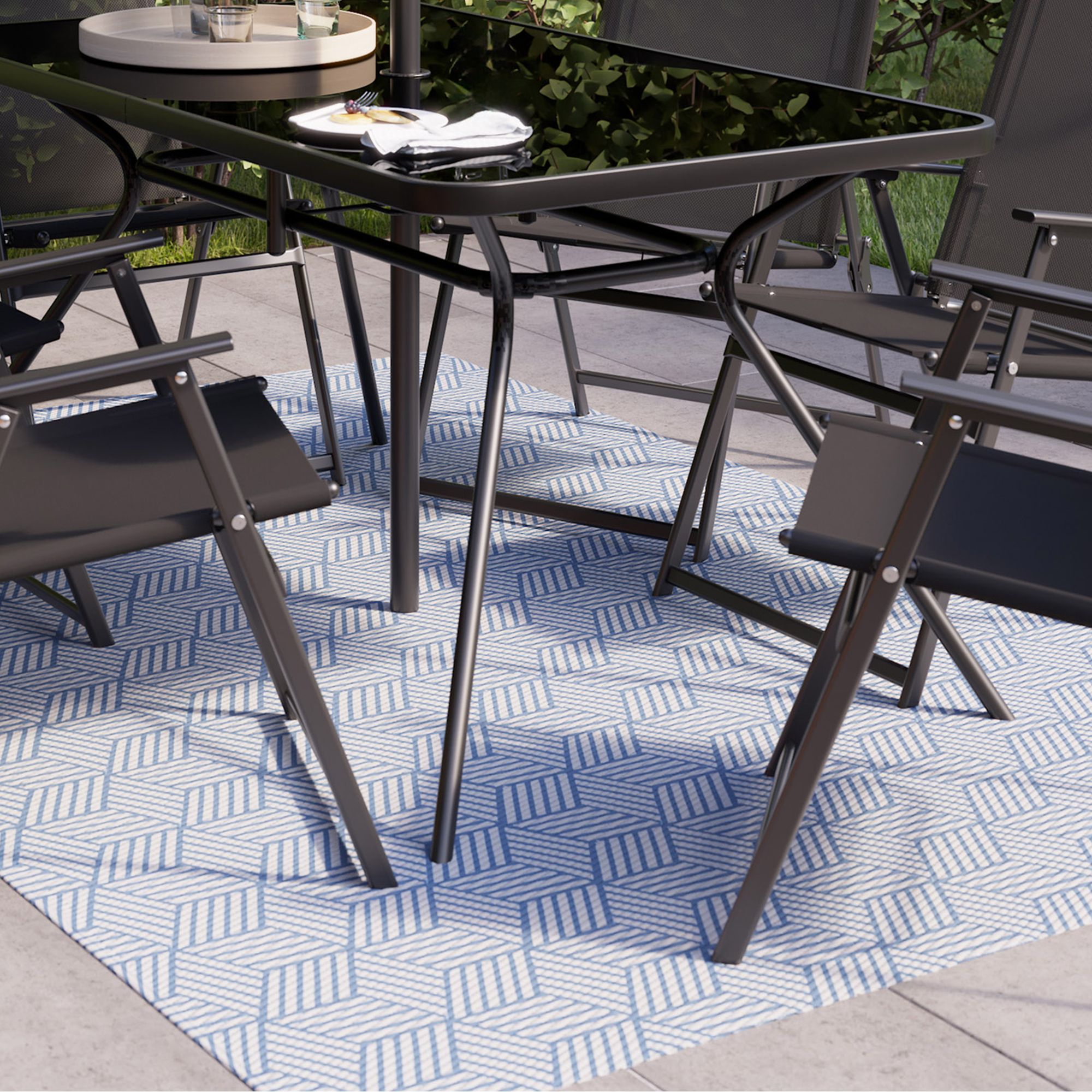 Smart Garden Alfresco Blue & Grey Illusion Outdoor Rug, (L)210cm x (W)150cm