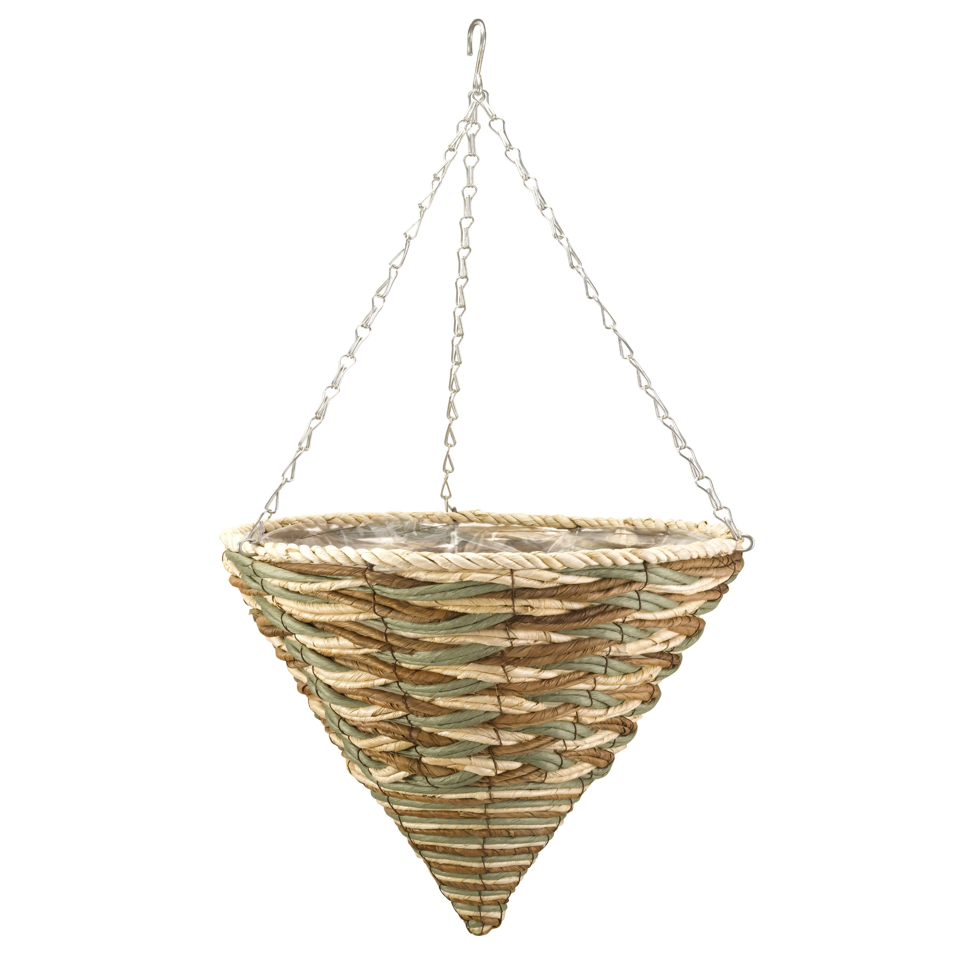 Smart Garden Trinity Weaved Brown & Green Cone Plastic Hanging basket, 36cm
