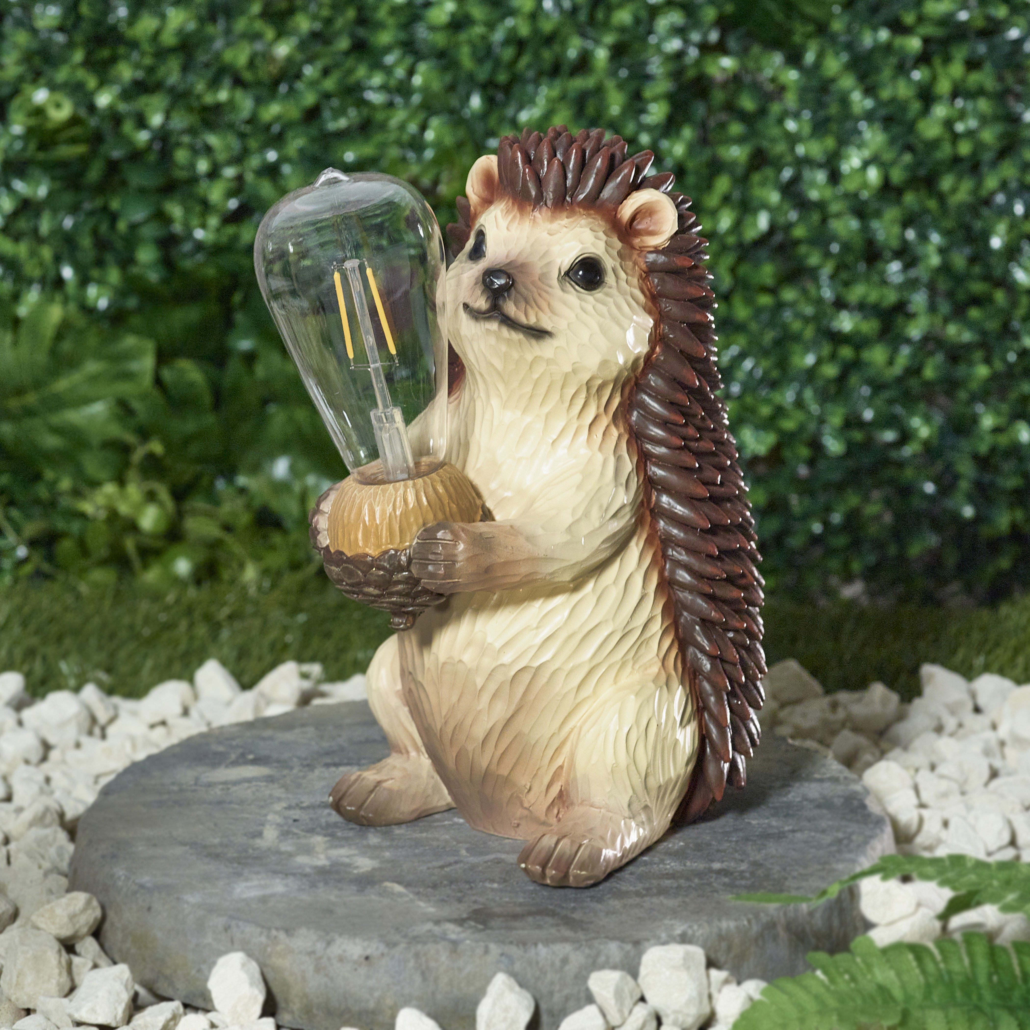 Smart Solar Brushed Beige & Brown Hand painted effect Hedgehog Solar-powered LED Outdoor Decorative light