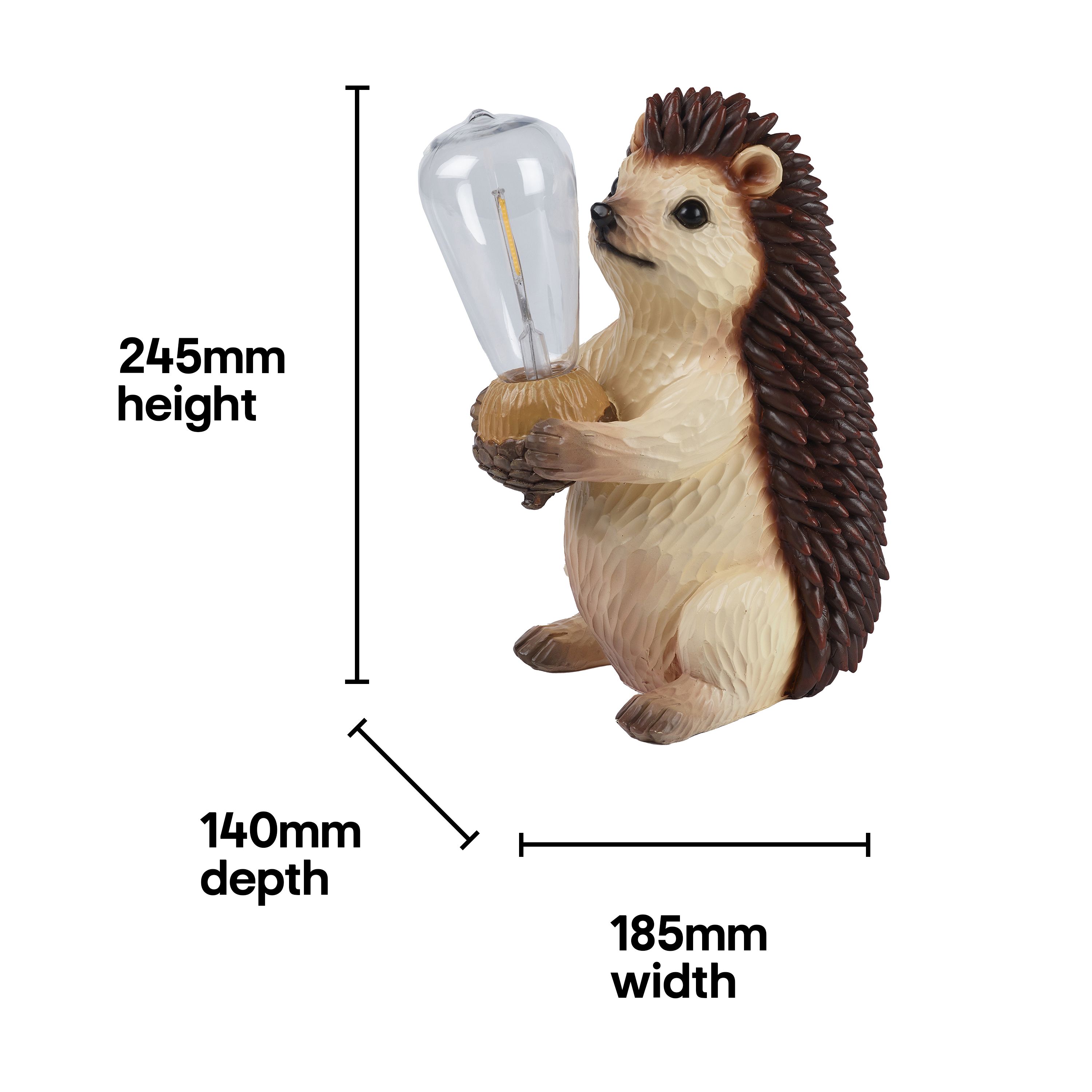 Smart Solar Brushed Beige & Brown Hand painted effect Hedgehog Solar-powered LED Outdoor Decorative light