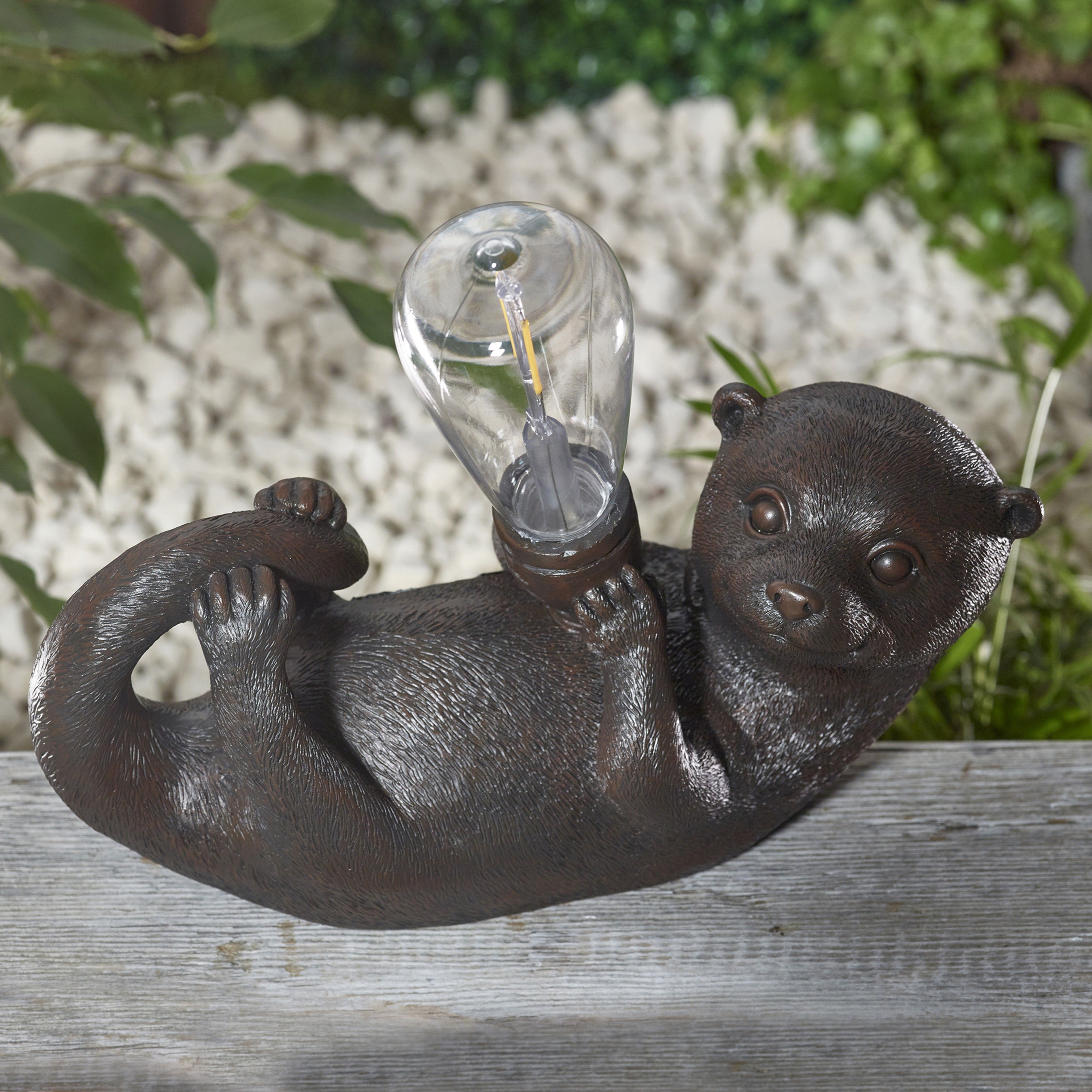 Smart Solar Brushed Brown Hand painted effect Otter Solar-powered LED Outdoor Decorative light