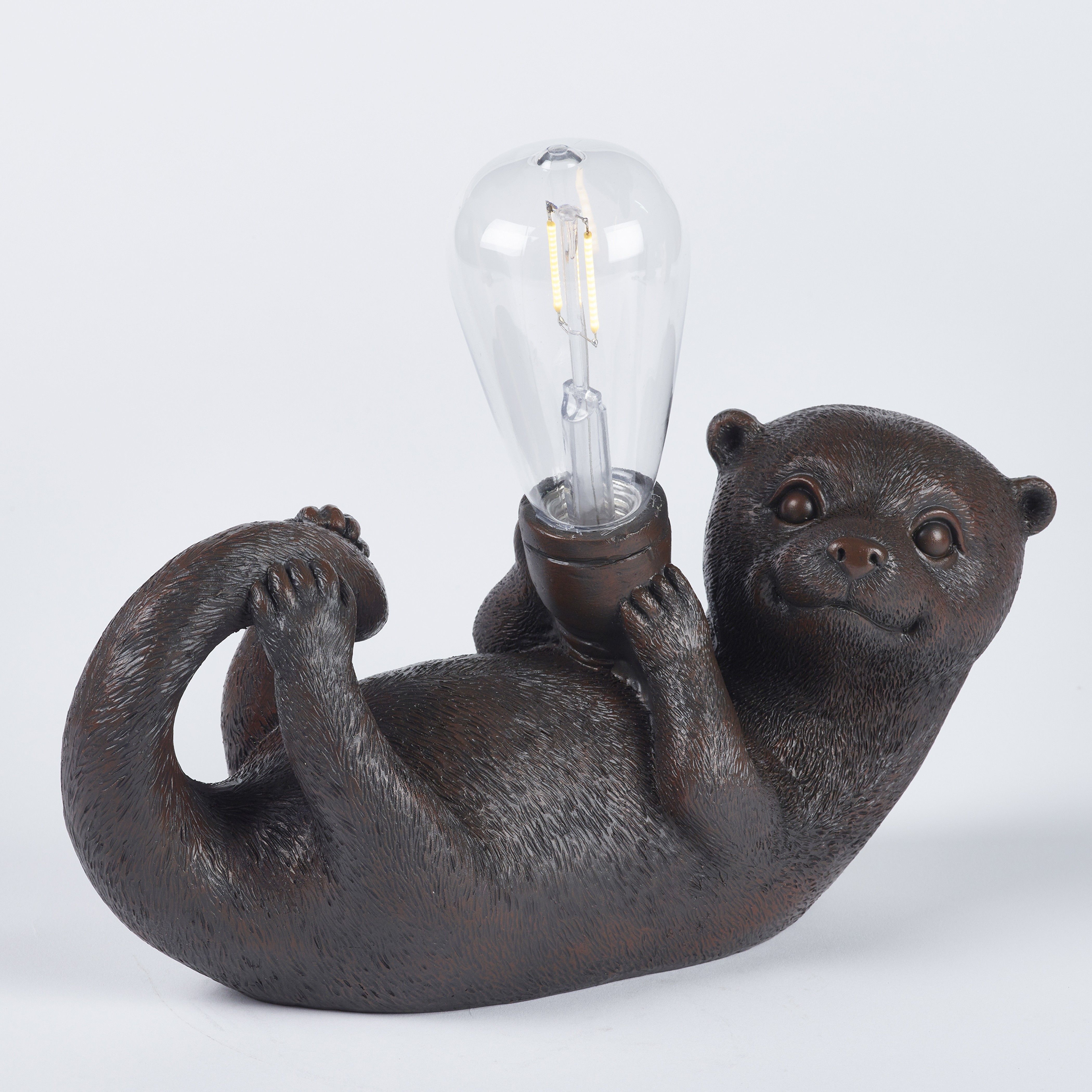 Smart Solar Brushed Brown Hand painted effect Otter Solar-powered LED Outdoor Decorative light