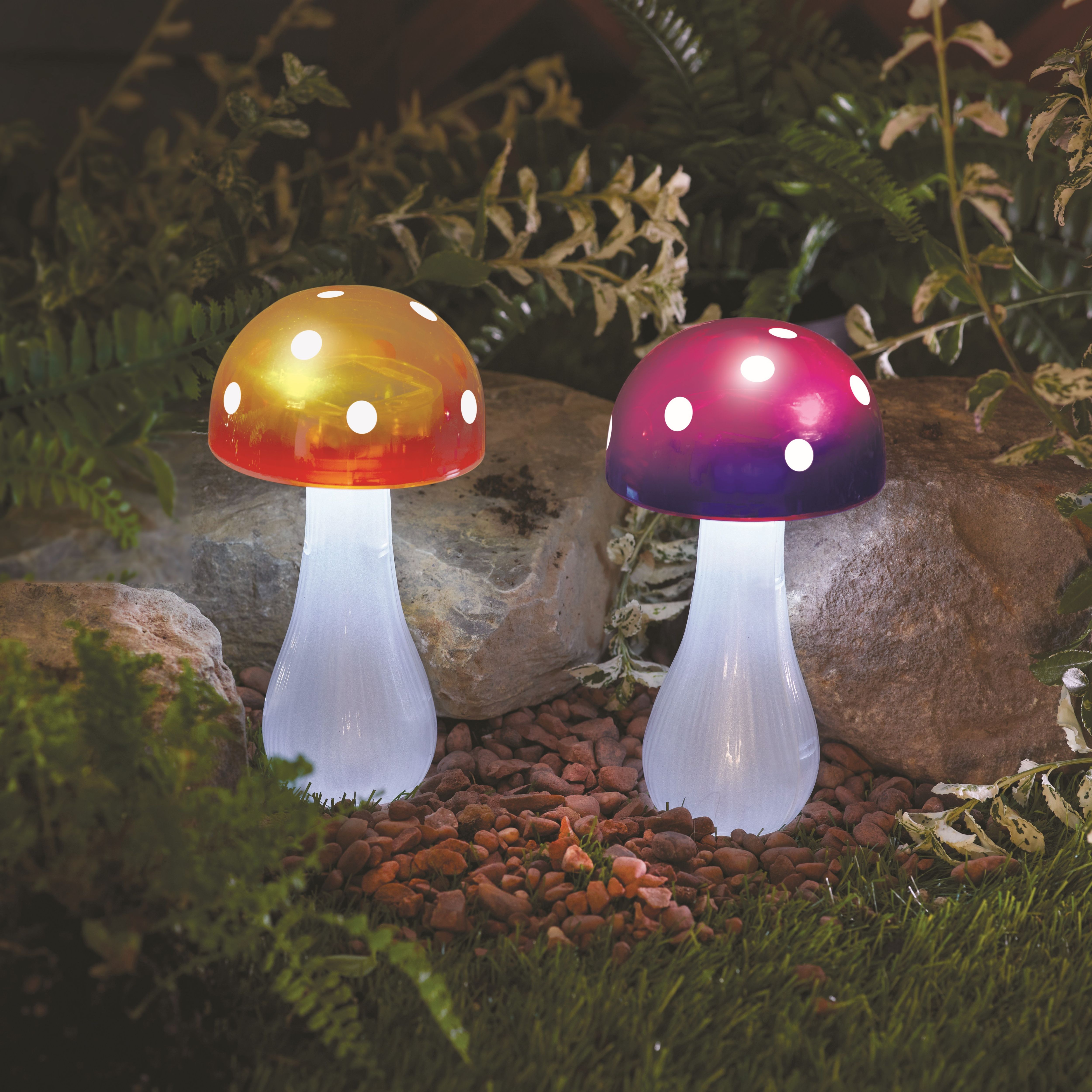 Smart Solar Multicoloured Button Shroom Solar-powered 1lm LED Outdoor Stake light