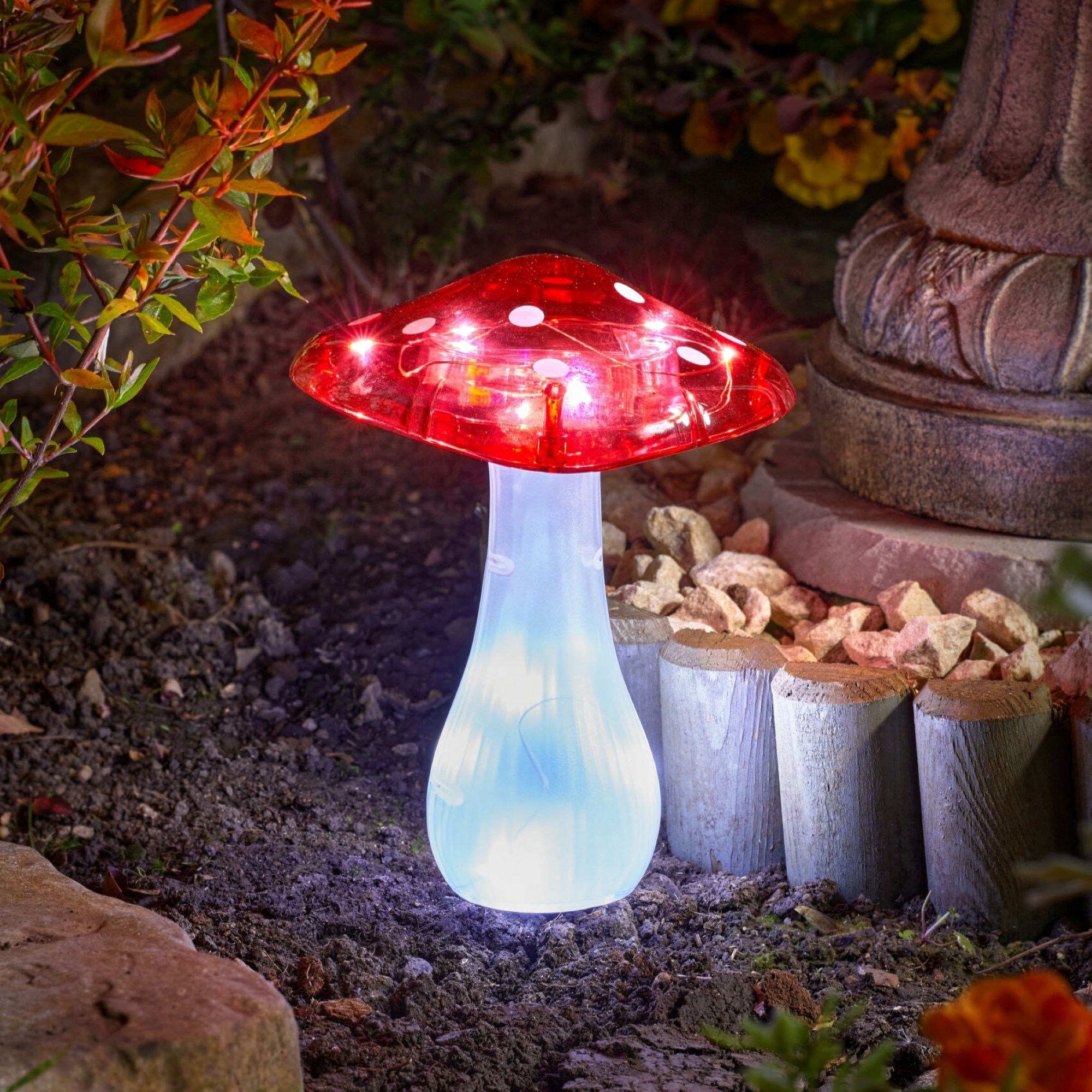 Smart Solar Red & White Mushroom Solar-powered 1lm LED Outdoor Stake light