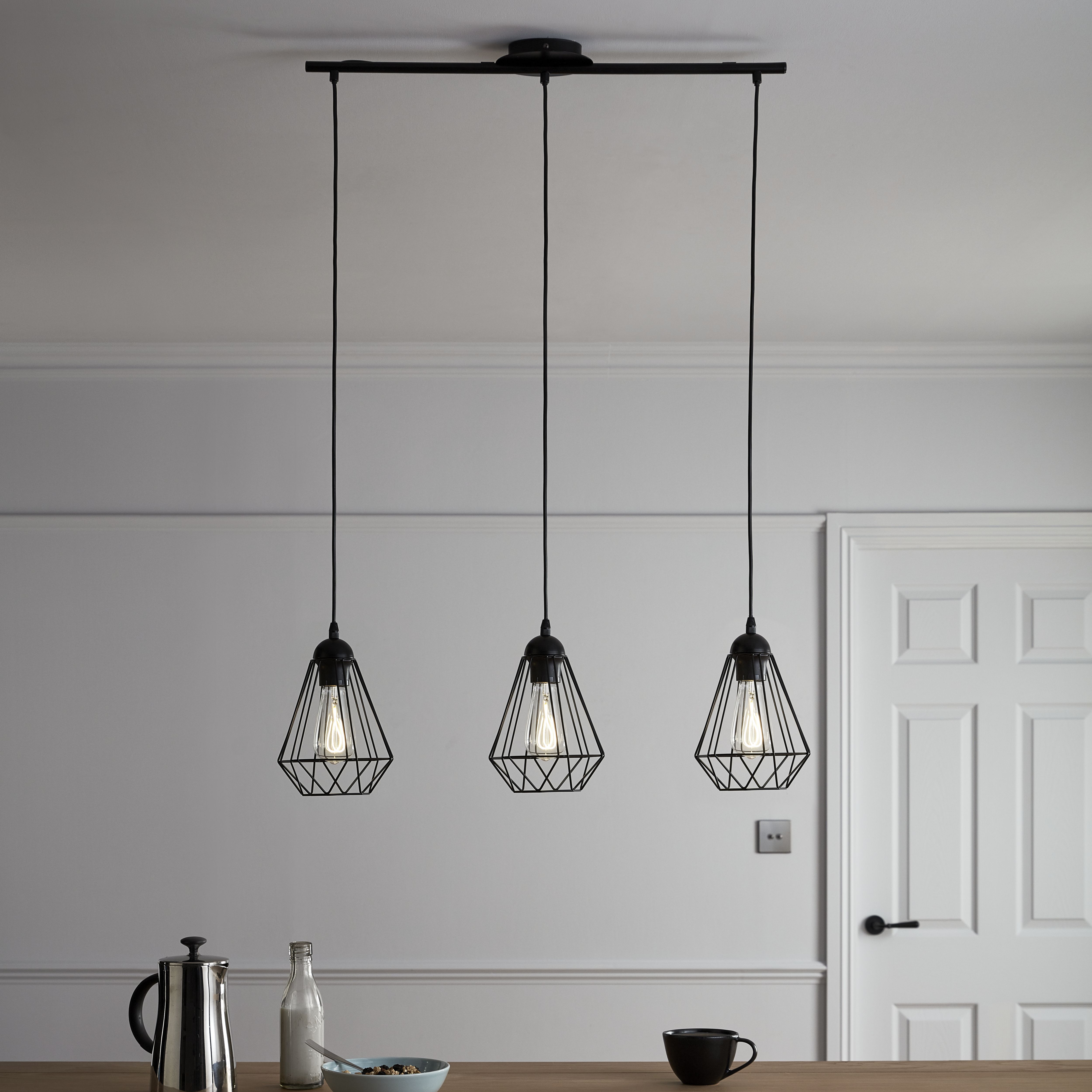 Smertrio Matt Black 3 Lamp Pendant ceiling light, (Dia)790mm