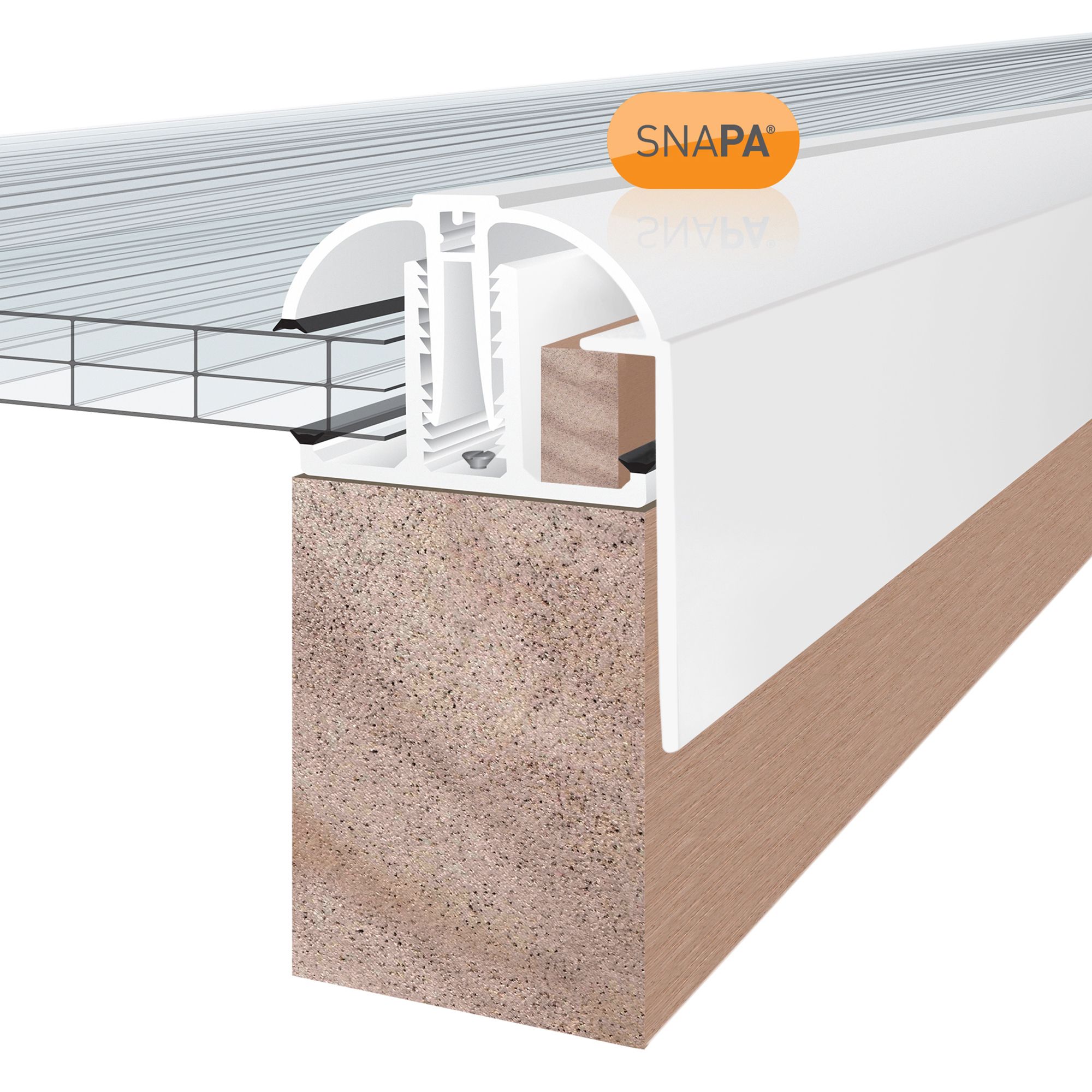 SNAPA White PVC Glazing bar & cap, (L)5m (W)52mm (T)79.5mm