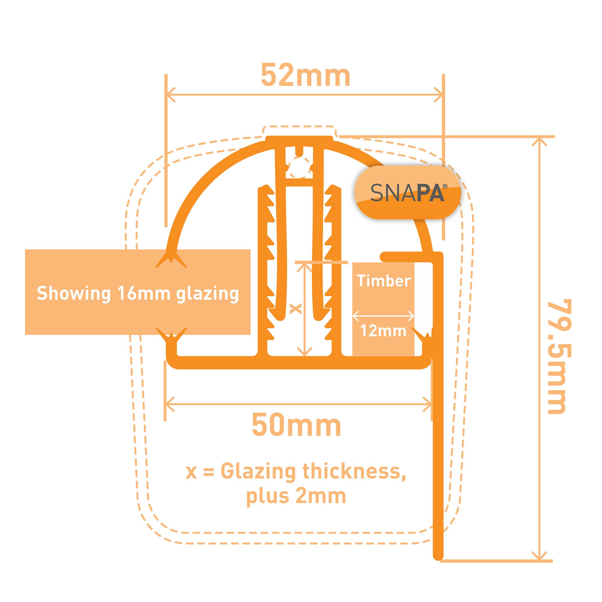 SNAPA White PVC Glazing bar & cap, (L)5m (W)52mm (T)79.5mm