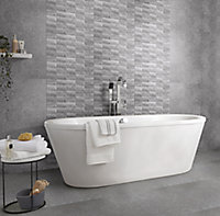 Soft lime stone Grey Matt Patterned Stone effect Porcelain Wall & floor Tile, Pack of 7, (L)600mm (W)300mm