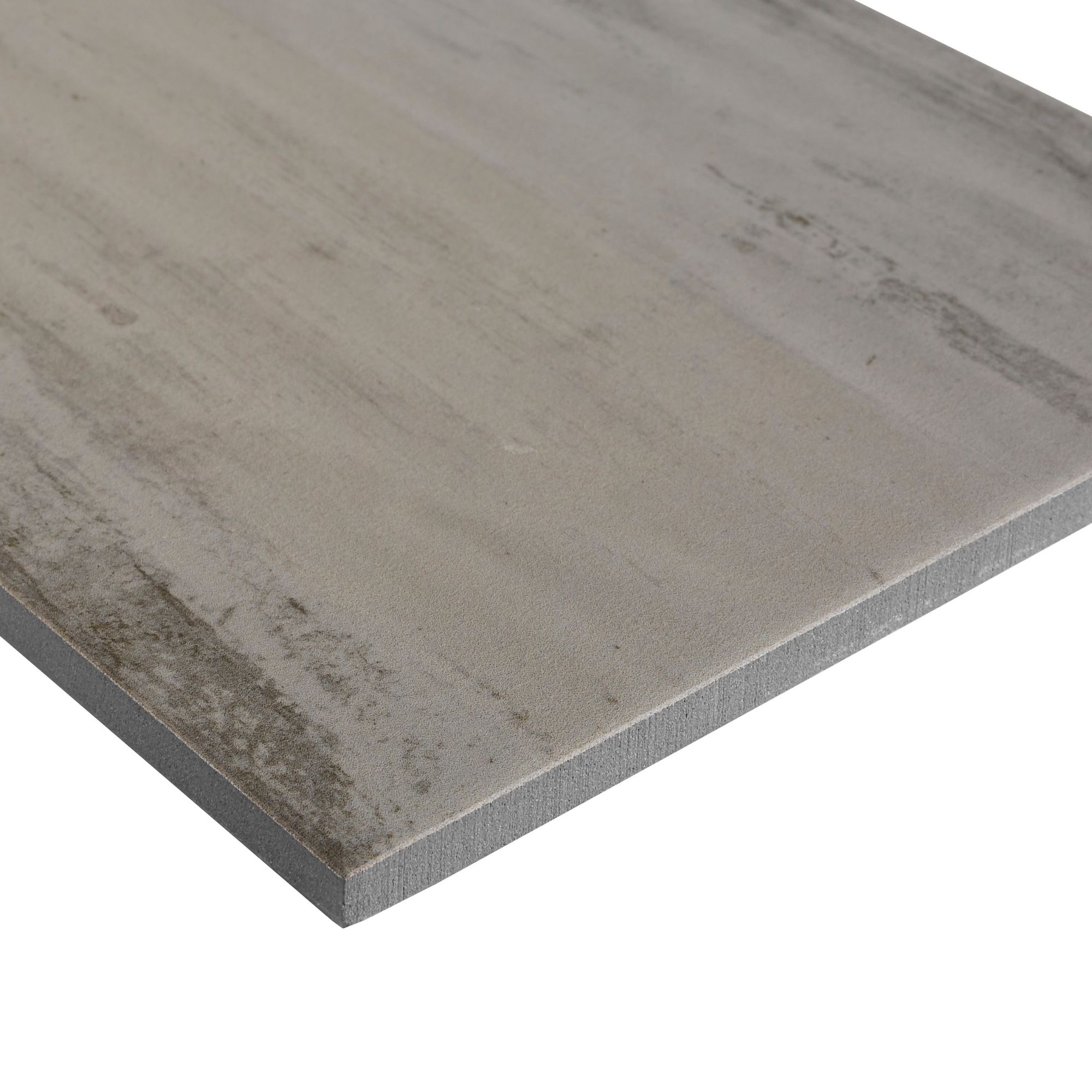 Soft patinated Grey Matt Wood effect Porcelain Wall & floor Tile, Pack of 11, (L)600mm (W)150mm