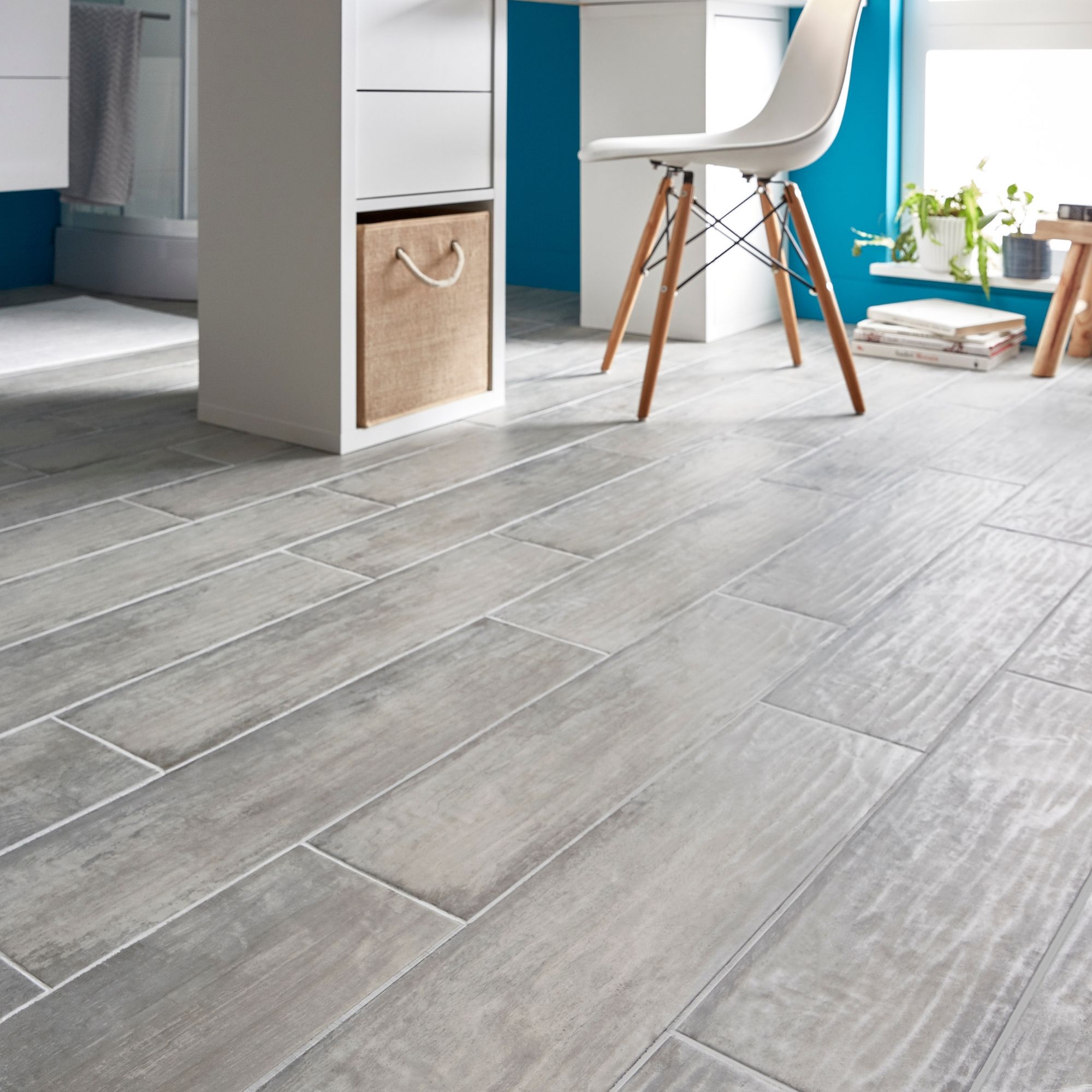 Soft patinated Grey Matt Wood effect Porcelain Wall & floor Tile, Pack of 11, (L)600mm (W)150mm
