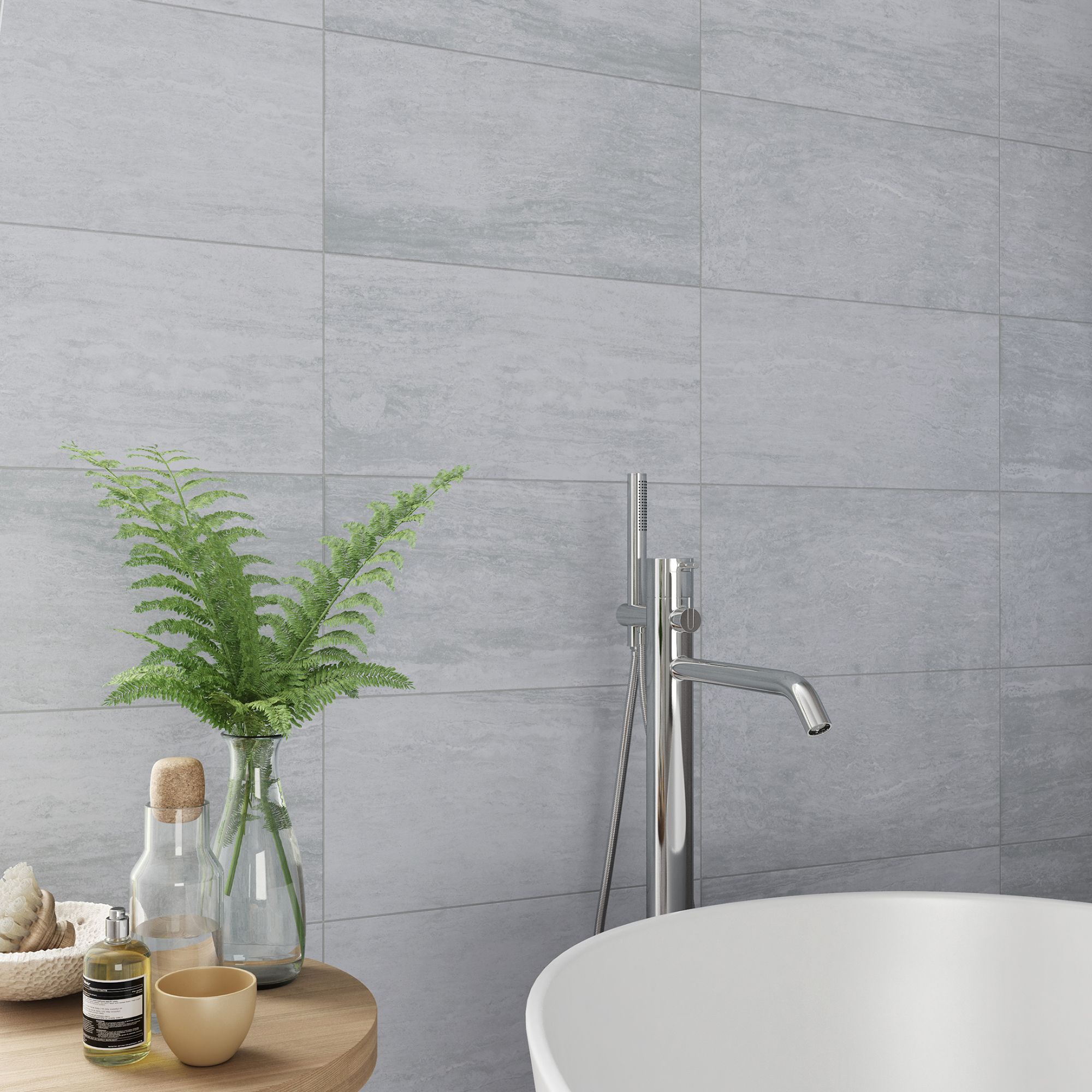 Soft Travertin Grey Matt Patterned Stone Effect Porcelain Wall Floor Tile Pack Of 7 L 600mm W 300mm Tradepoint
