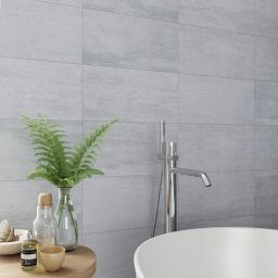 Soft travertin Grey Matt Patterned Stone effect Porcelain Wall & floor Tile, Pack of 7, (L)600mm (W)300mm