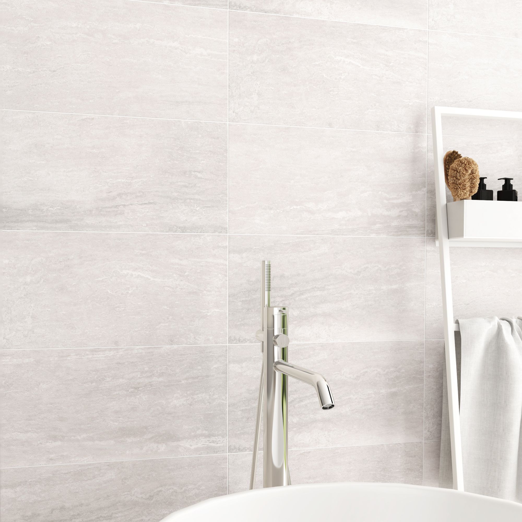 Soft travertin Ivory Matt Patterned Stone effect Porcelain Wall floor Tile Pack of 7 L 600mm W 300mm Tradepoint