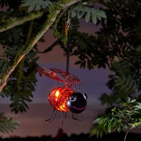 Solar Black & red Copper effect Ladybird Solar-powered LED Outdoor Hanging light