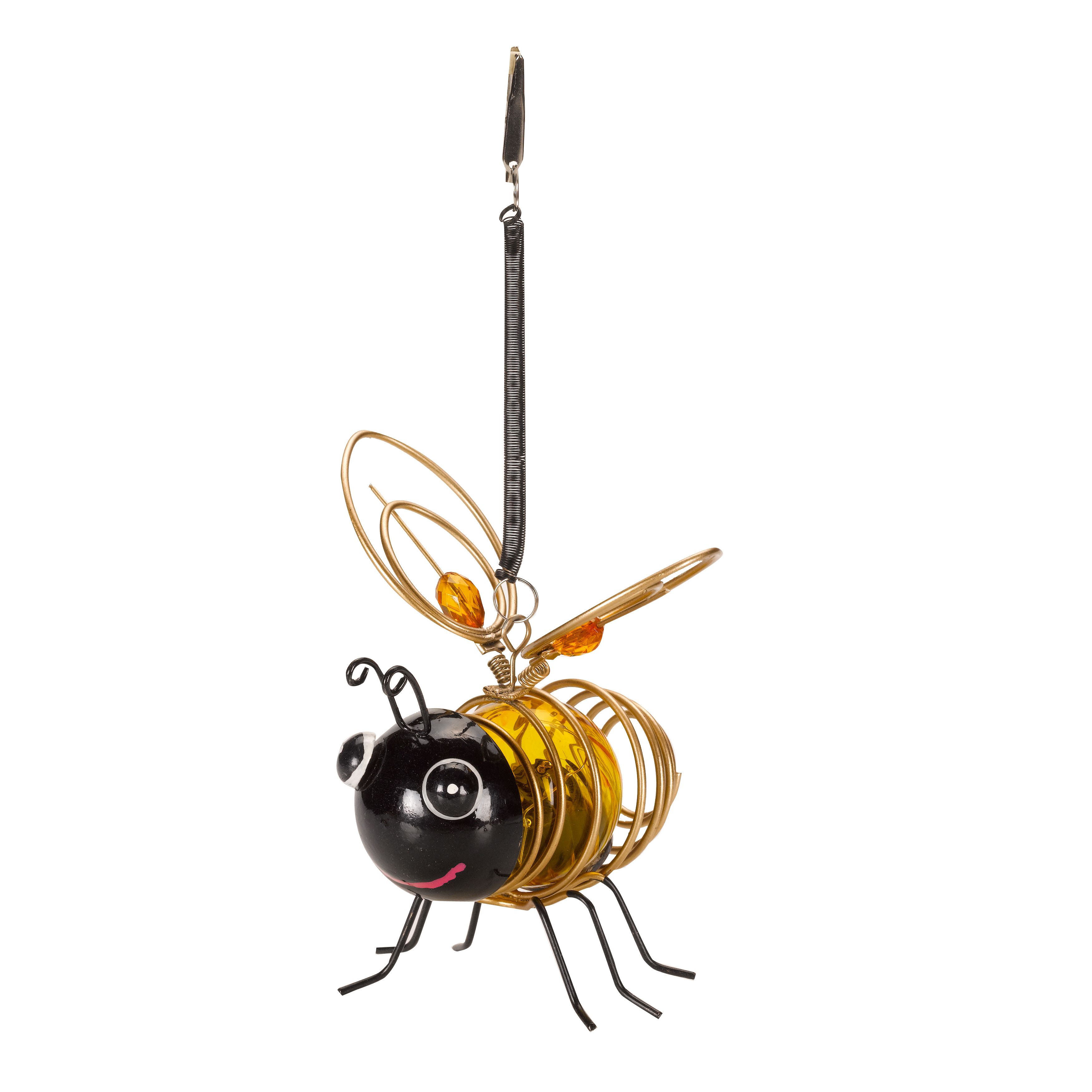 Solar Black & yellow Copper effect Bumble bee Solar-powered LED Outdoor Hanging light