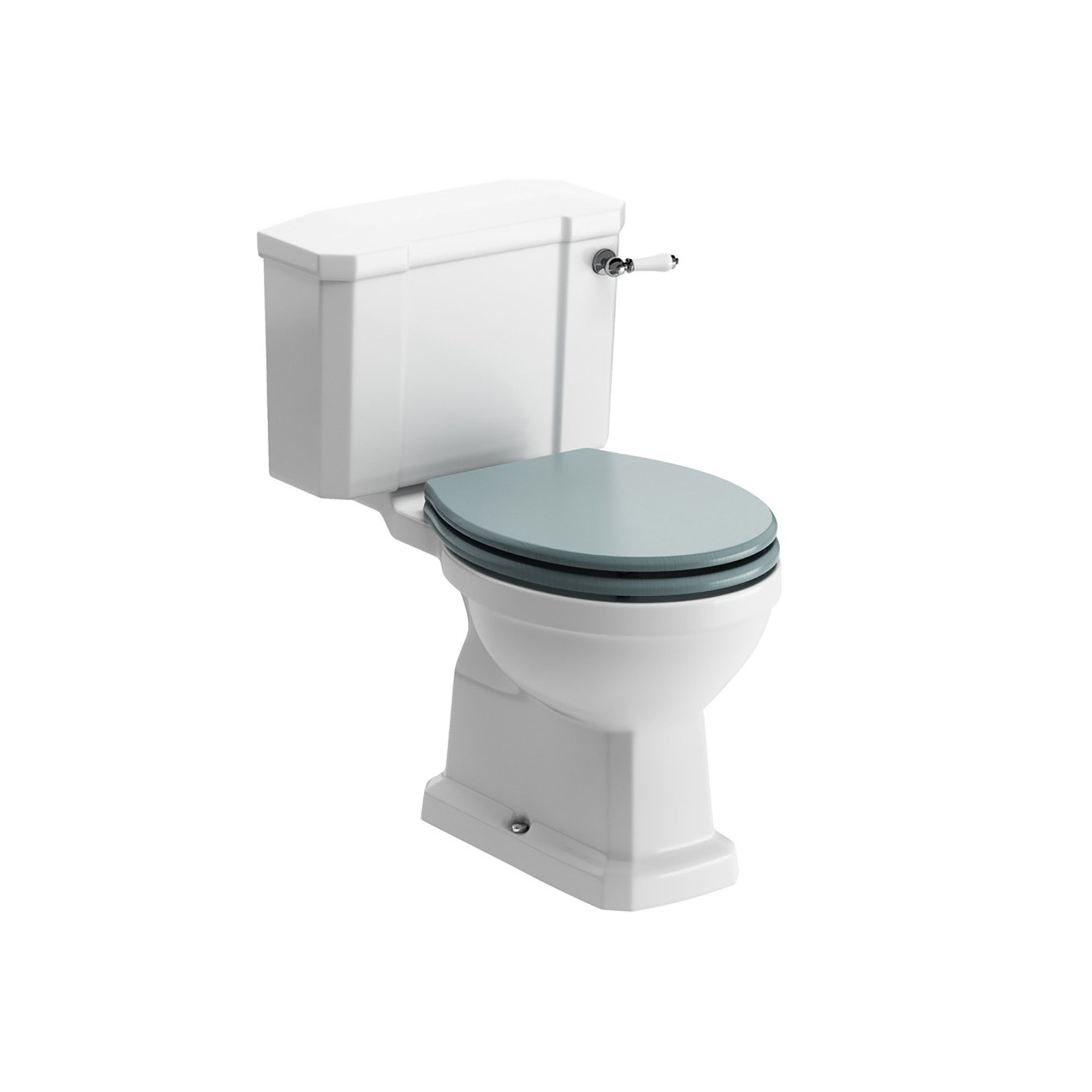 Somerton White Open back Toilet set with Sea green Soft close seat & Close coupled cistern