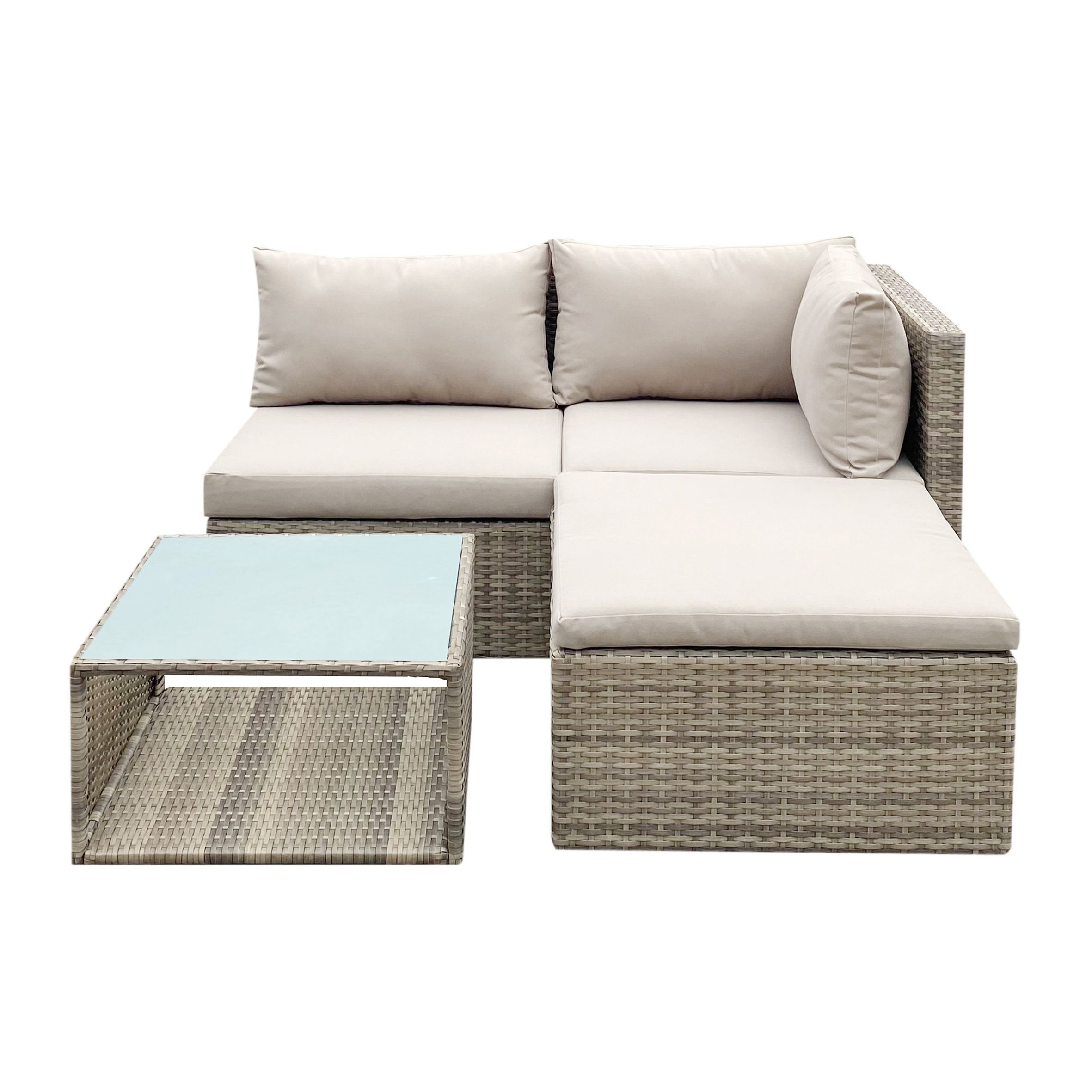 Soron Brown Rattan effect 3 Seater Coffee set