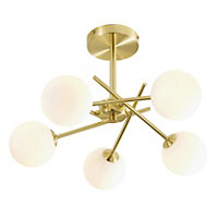 Spa Avalon Brushed Satin Steel Satin Brass effect 5 Lamp Bathroom ceiling light