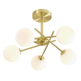 Spa Avalon Brushed Satin Steel Satin Brass effect 5 Lamp Bathroom ceiling light