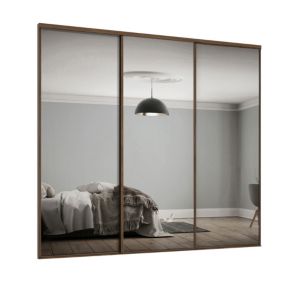 Spacepro Classic Panelled Walnut effect Single panel 3 mirror Sliding wardrobe door (H) 2220mm x (W) 610mm, Set of 3