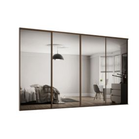 Spacepro Classic Panelled Walnut effect Single panel 4 mirror Sliding wardrobe door (H) 2220mm x (W) 762mm, Set of 4