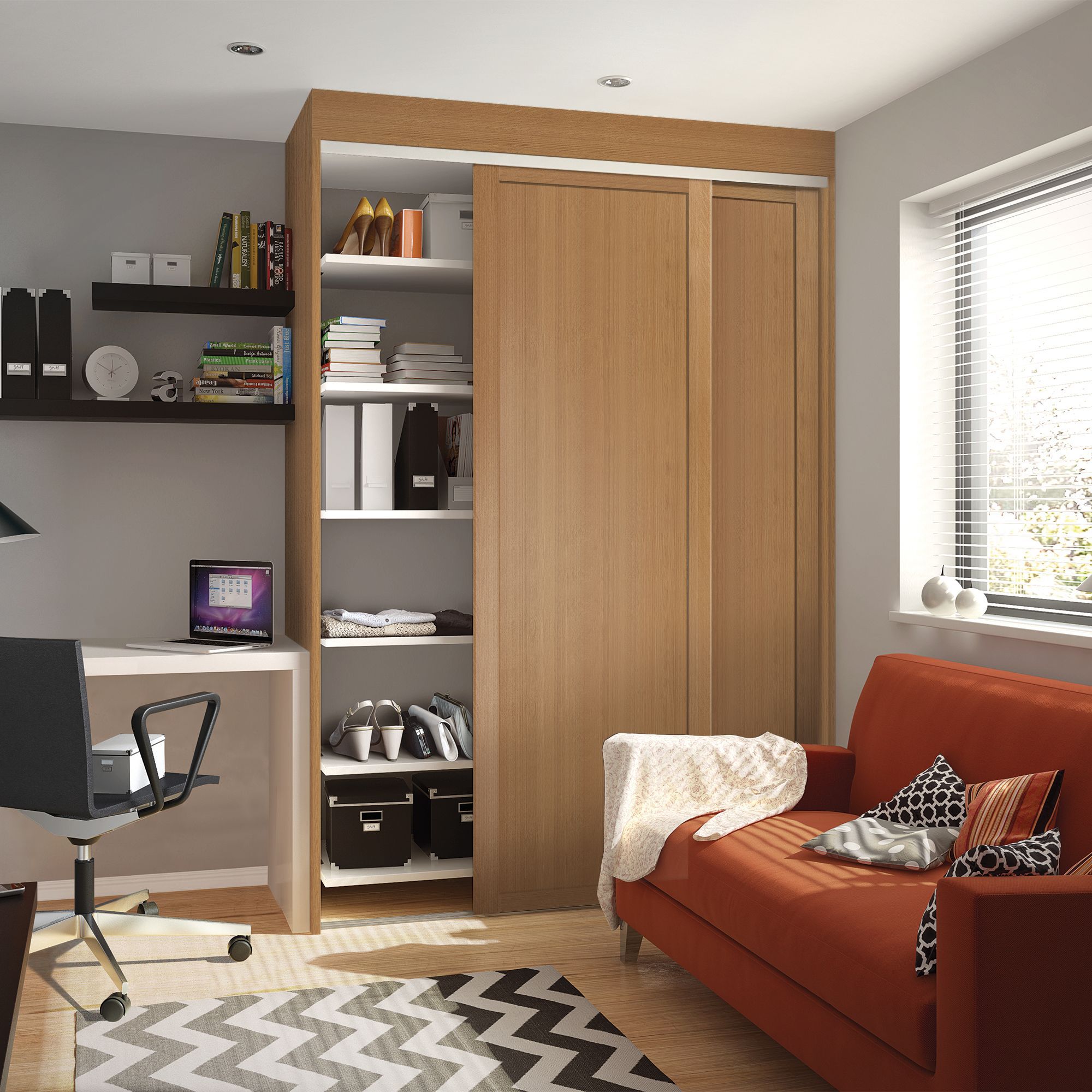 Spacepro Classic Shaker Oak effect Sliding wardrobe door (H) 2260mm x (W) 914mm