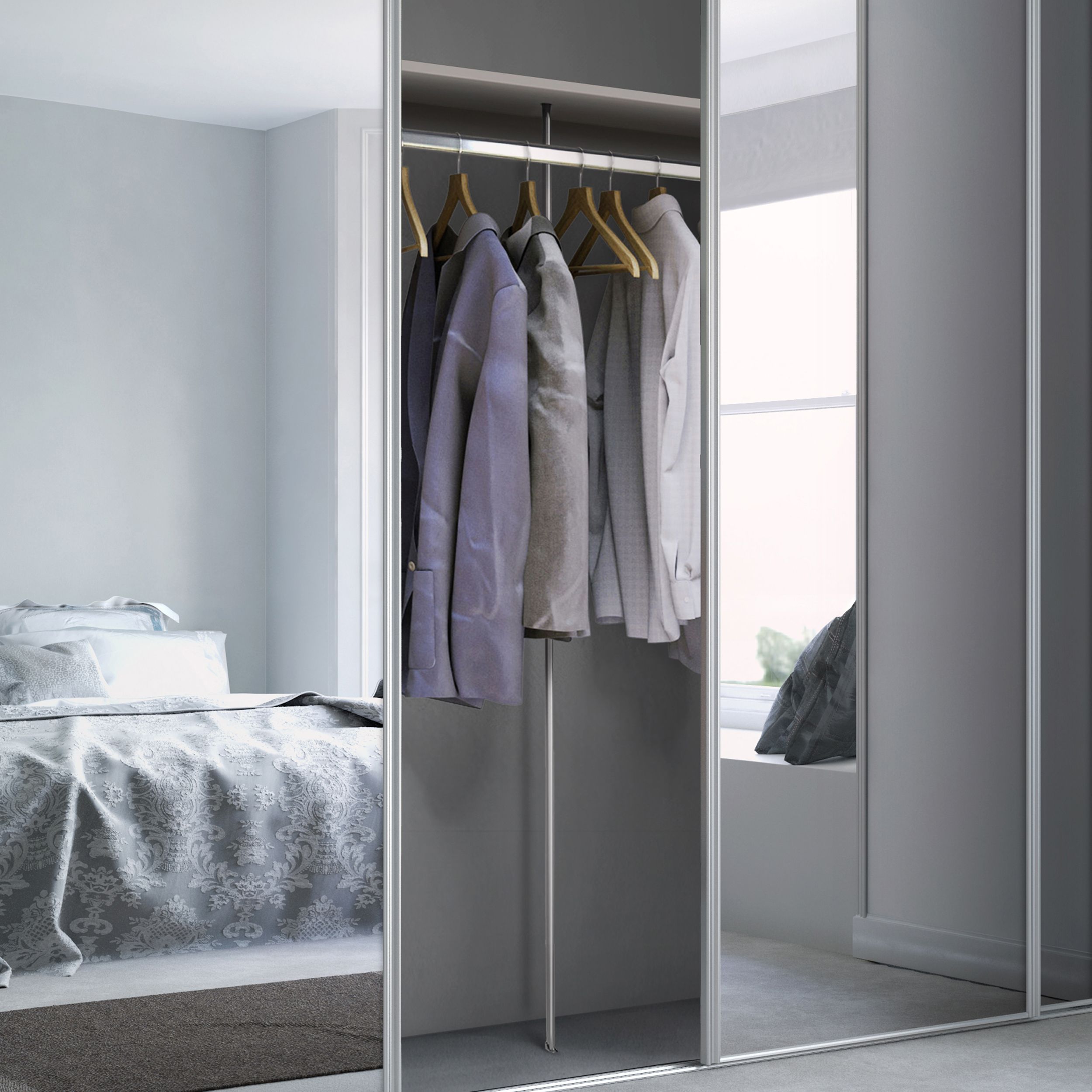Spacepro Dove grey Wardrobe Bedroom Shelf & Hanging Rail Storage kit (H)2800mm (L)2400mm (D)500mm