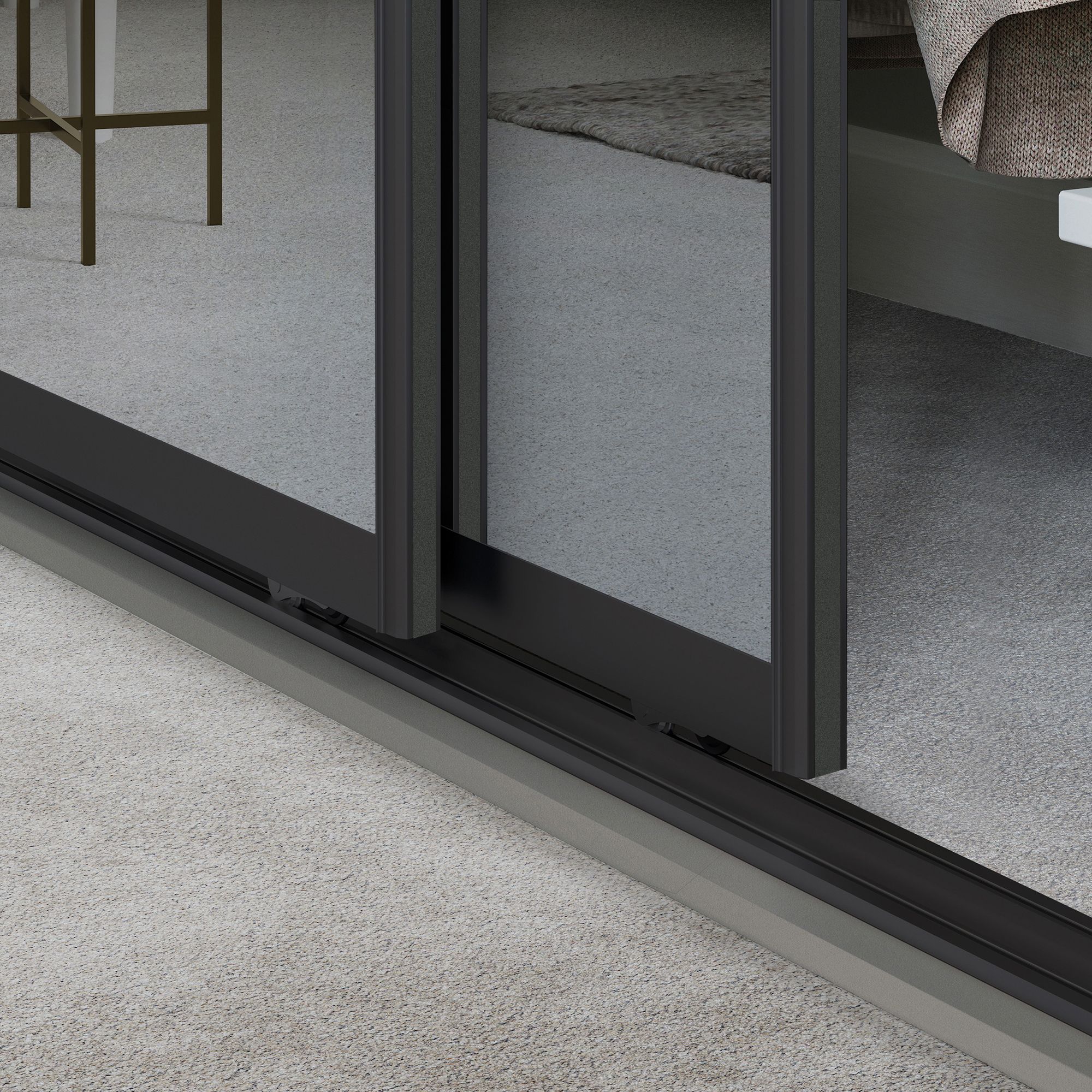 Spacepro Element Black frame 4 panel Mirrored Sliding wardrobe door, (H)2220mm (W) 914mm Set of 3