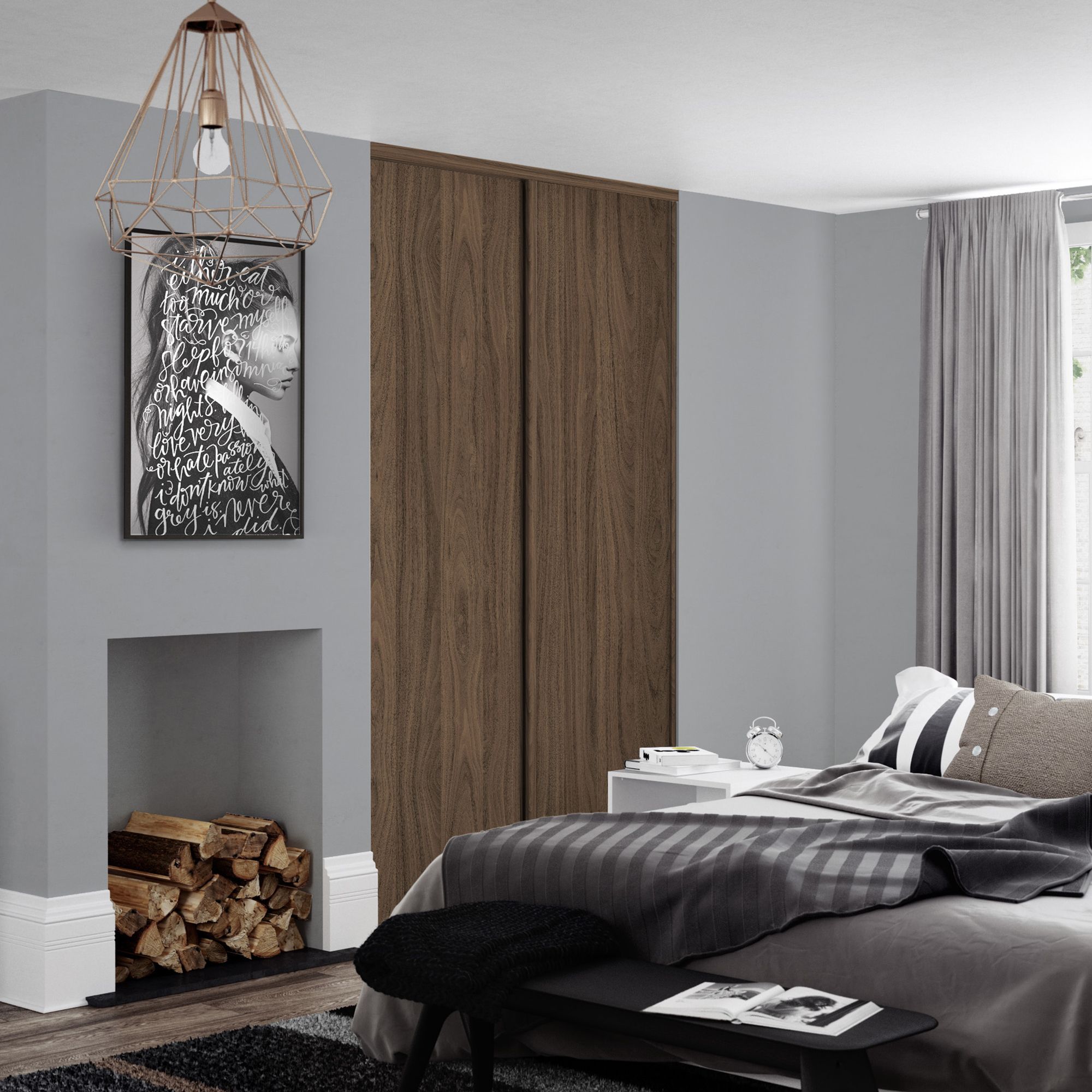 Spacepro Full length Matt Classic Carini Walnut frame Single panel Sliding wardrobe door, (H)2220mm (W) 610mm