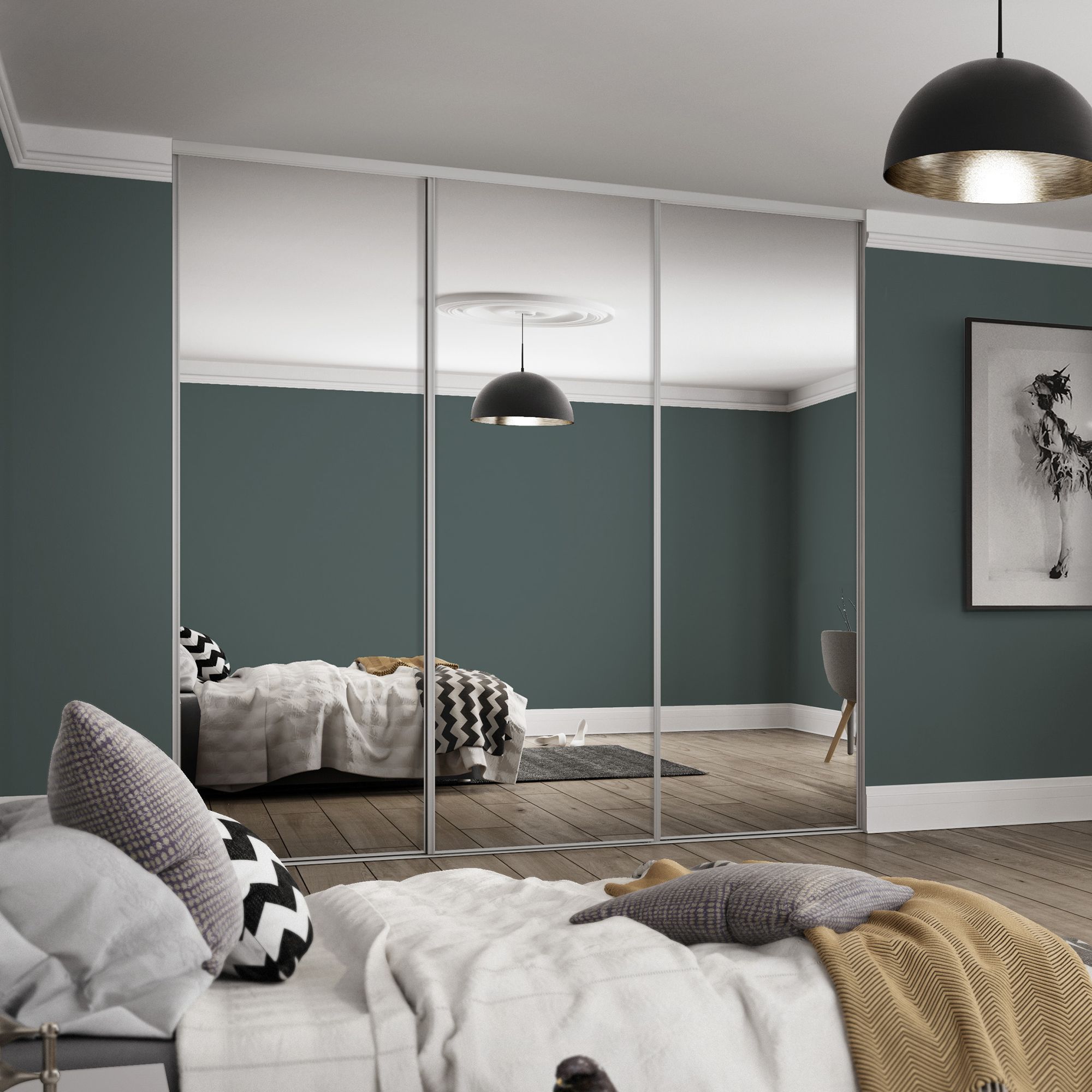 Spacepro Full length Mirrored Classic Dove Grey frame Single panel Sliding wardrobe door, (H)2220mm (W) 914mm