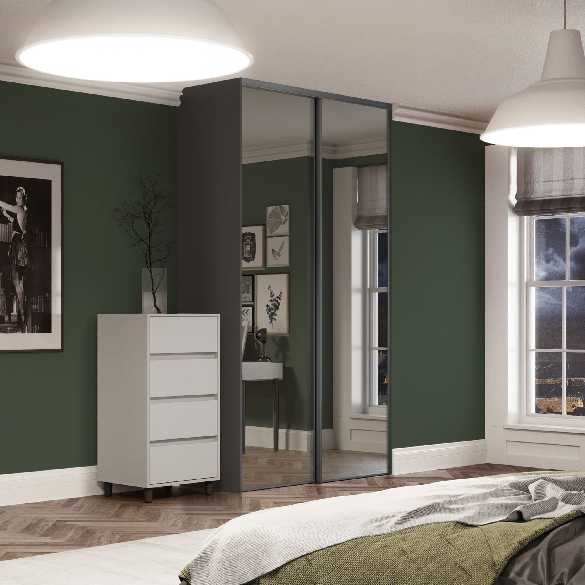Spacepro Full length Mirrored Classic Graphite frame Single panel Sliding wardrobe door, (H)2220mm (W) 610mm