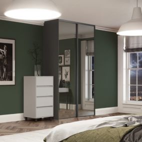 Spacepro Full length Mirrored Classic Graphite frame Single panel Sliding wardrobe door, (H)2220mm (W) 914mm