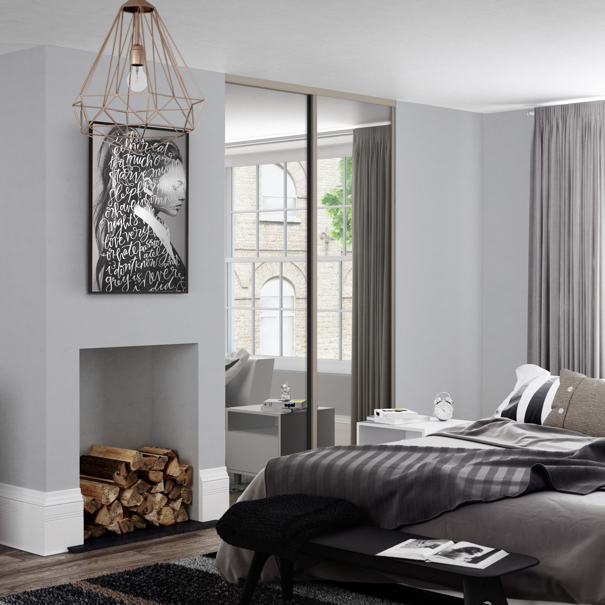 Spacepro Full length Mirrored Classic Pebble frame Single panel Sliding wardrobe door, (H)2220mm (W) 762mm