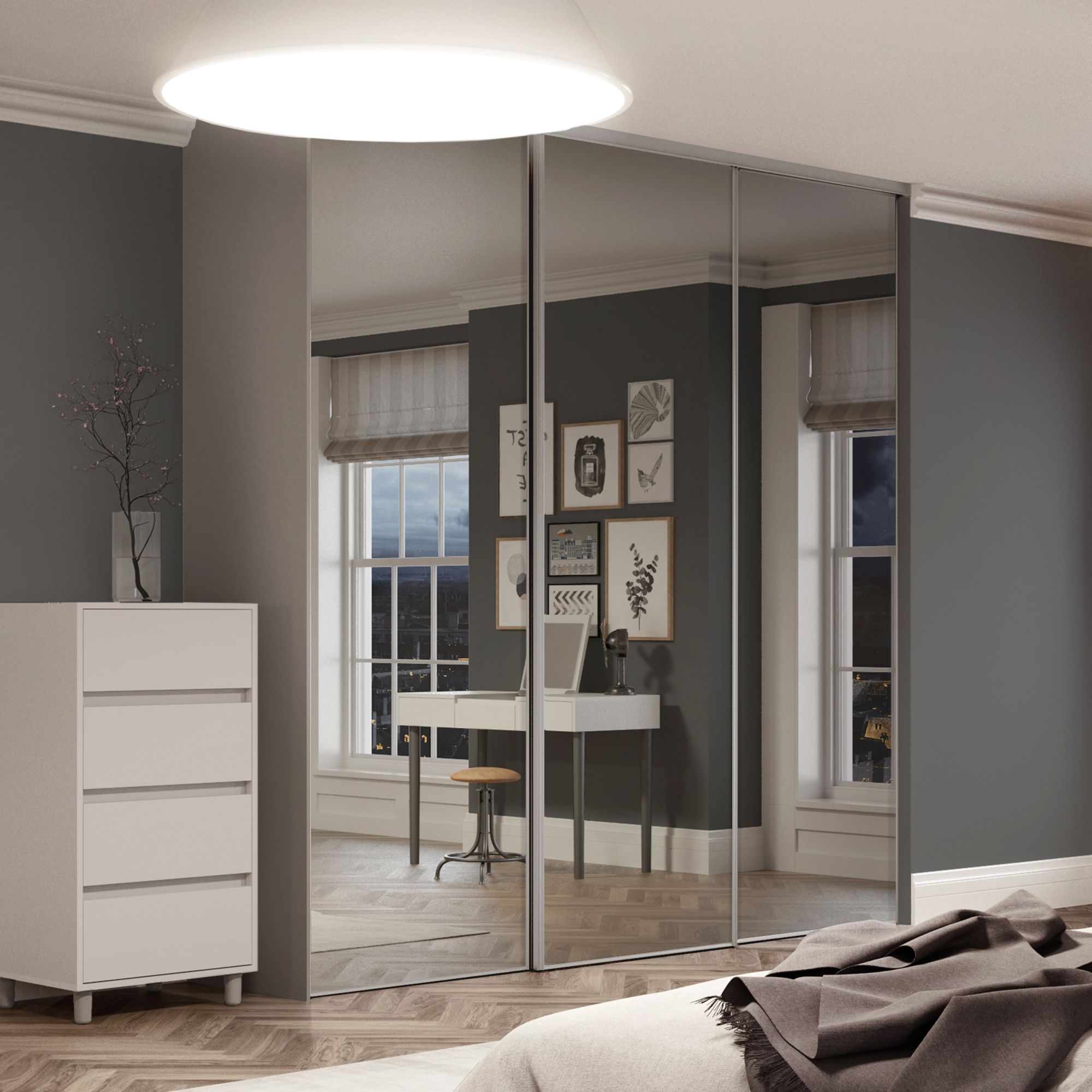 Spacepro Full length Mirrored Classic Silver frame Single panel Sliding wardrobe door, (H)2220mm (W) 610mm