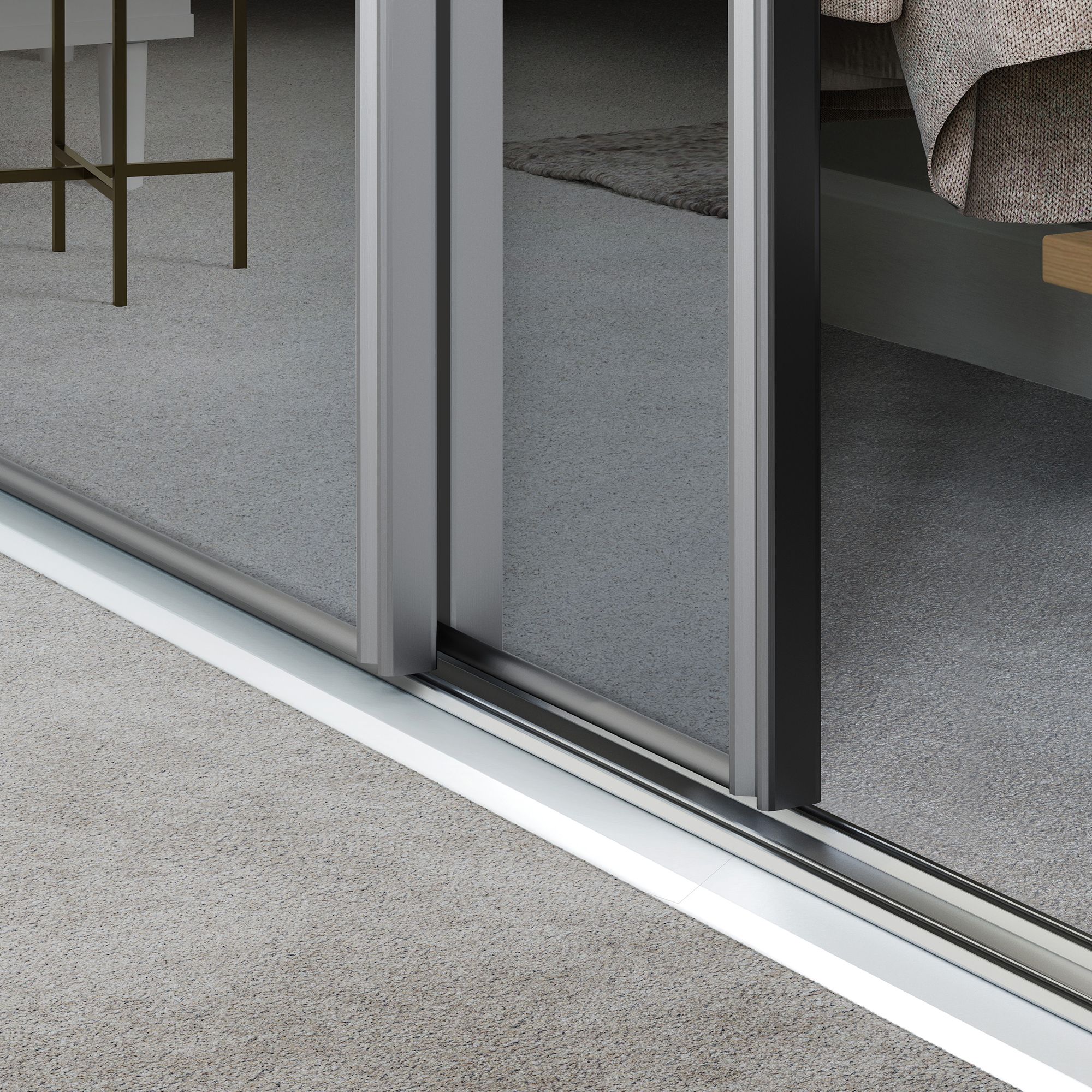 Spacepro Full length Mirrored Classic Silver frame Single panel Sliding wardrobe door, (H)2220mm (W) 610mm