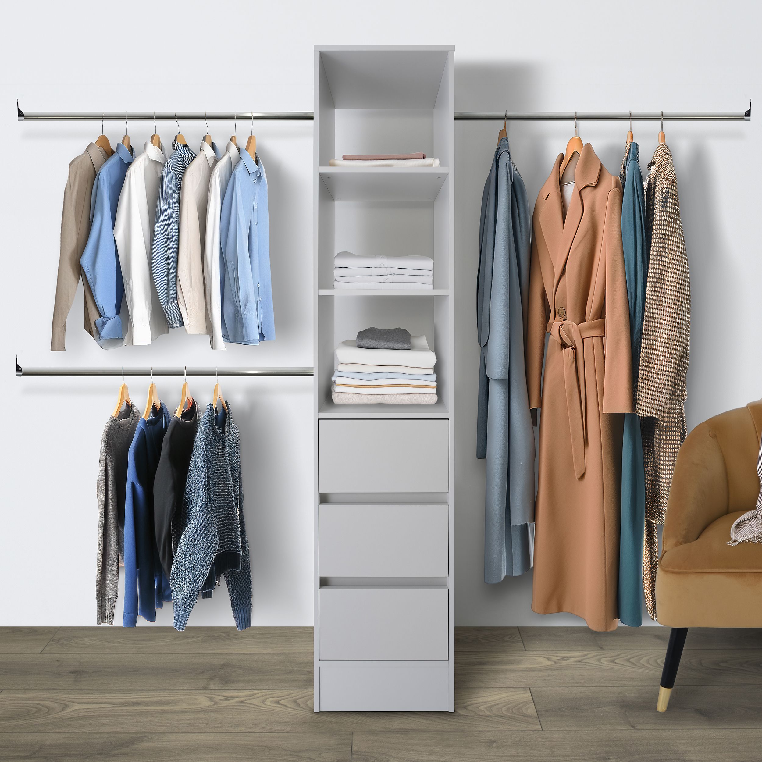 Spacepro Modular Dove grey 3 Drawer Wardrobe cabinet (H)2100mm (W)450mm (D)500mm