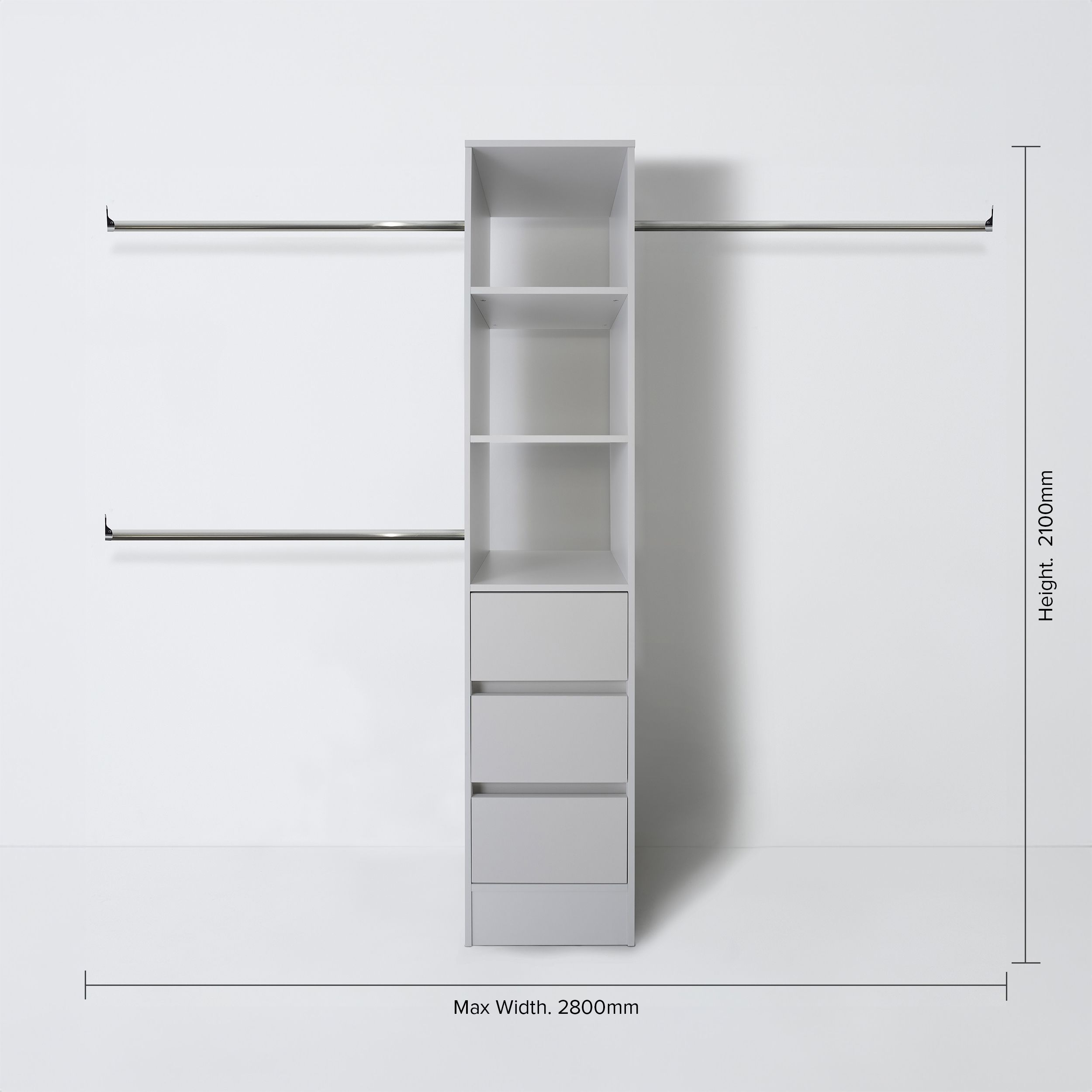 Spacepro Modular Dove grey 3 Drawer Wardrobe cabinet (H)2100mm (W)450mm (D)500mm