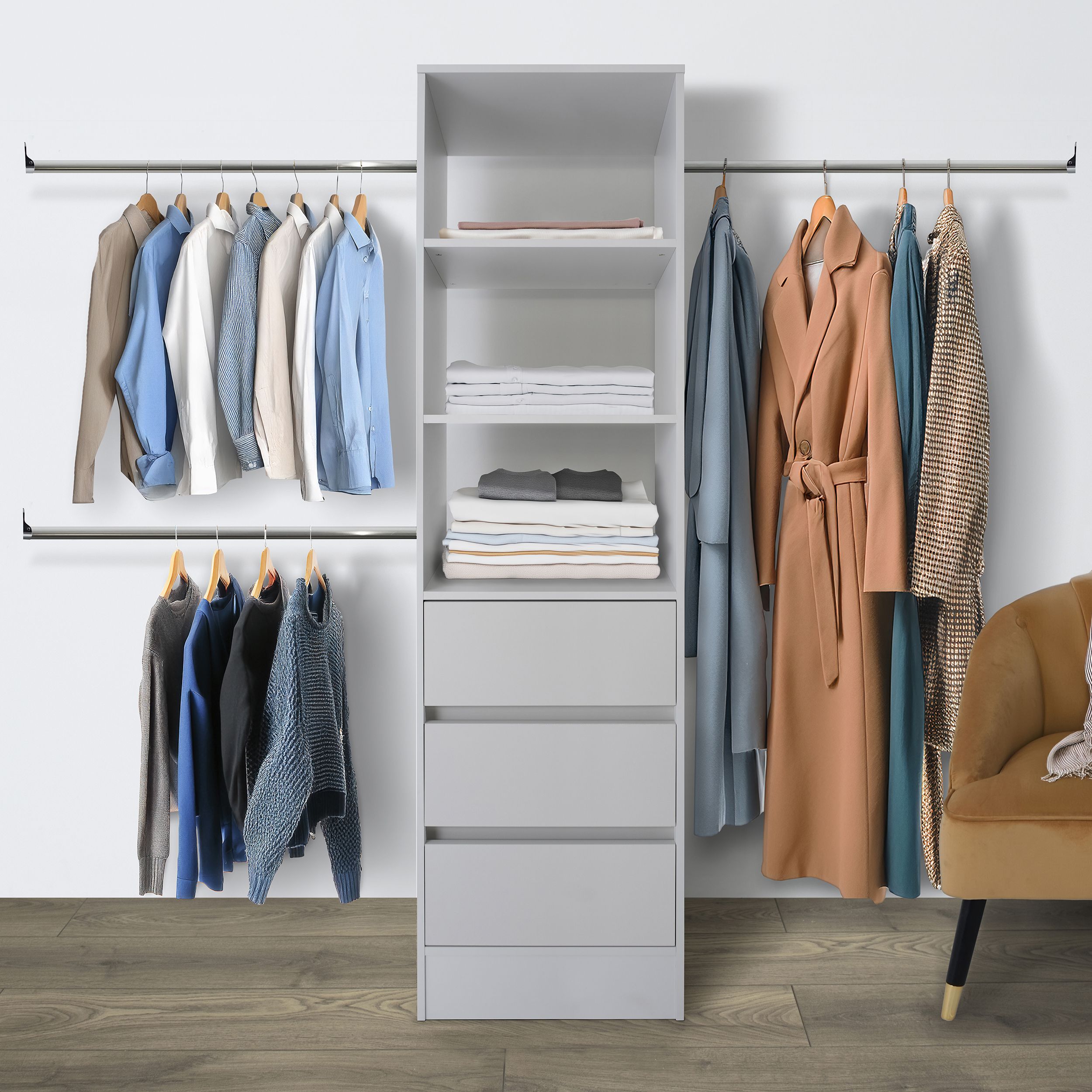 Spacepro Modular Dove grey 3 Drawer Wardrobe cabinet (H)2100mm (W)600mm (D)500mm