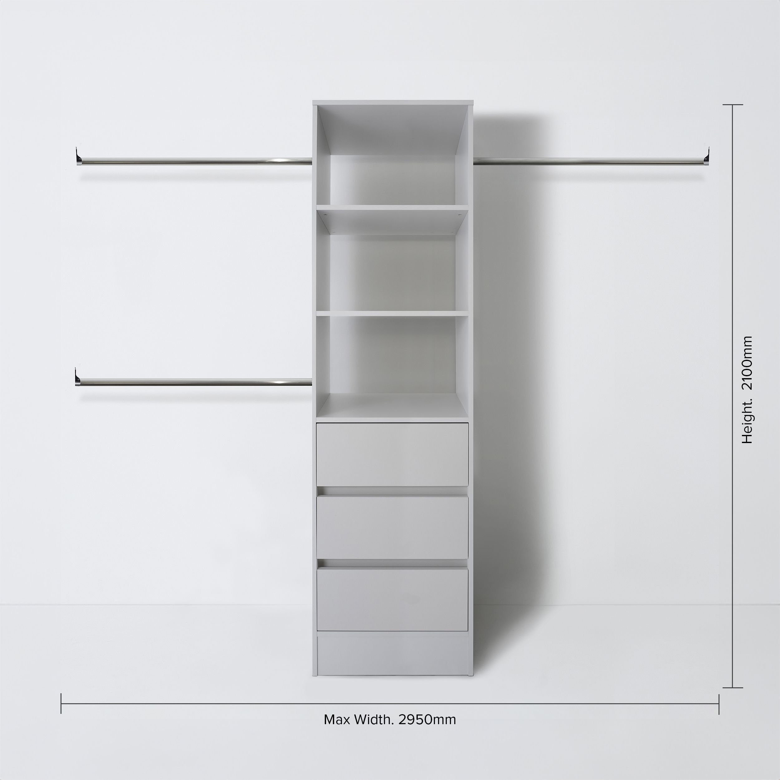 Spacepro Modular Dove grey 3 Drawer Wardrobe cabinet (H)2100mm (W)600mm (D)500mm