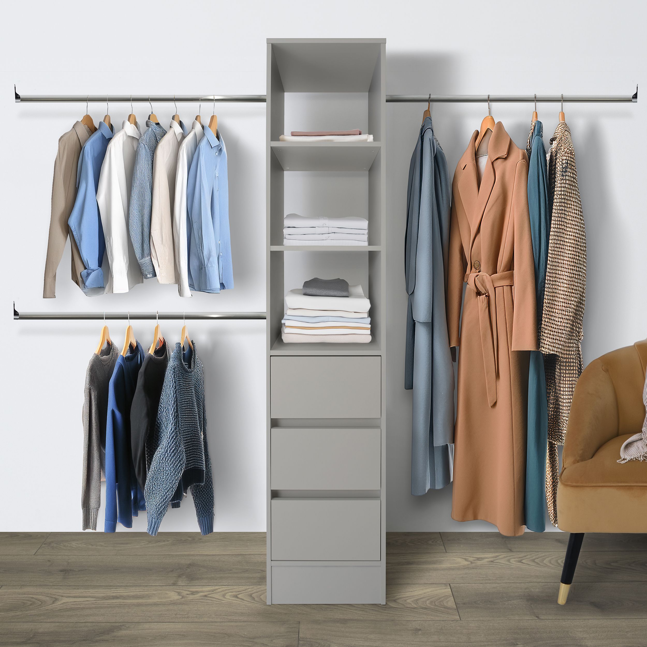 Spacepro Modular Pebble grey 3 Drawer Wardrobe cabinet (H)2100mm (W)450mm (D)500mm