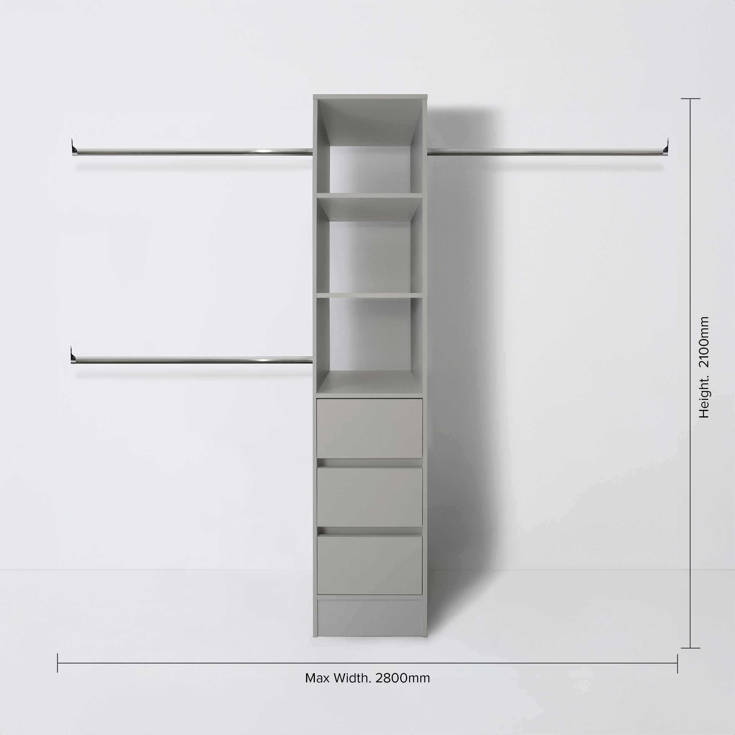 Spacepro Modular Pebble grey 3 Drawer Wardrobe cabinet (H)2100mm (W)450mm (D)500mm