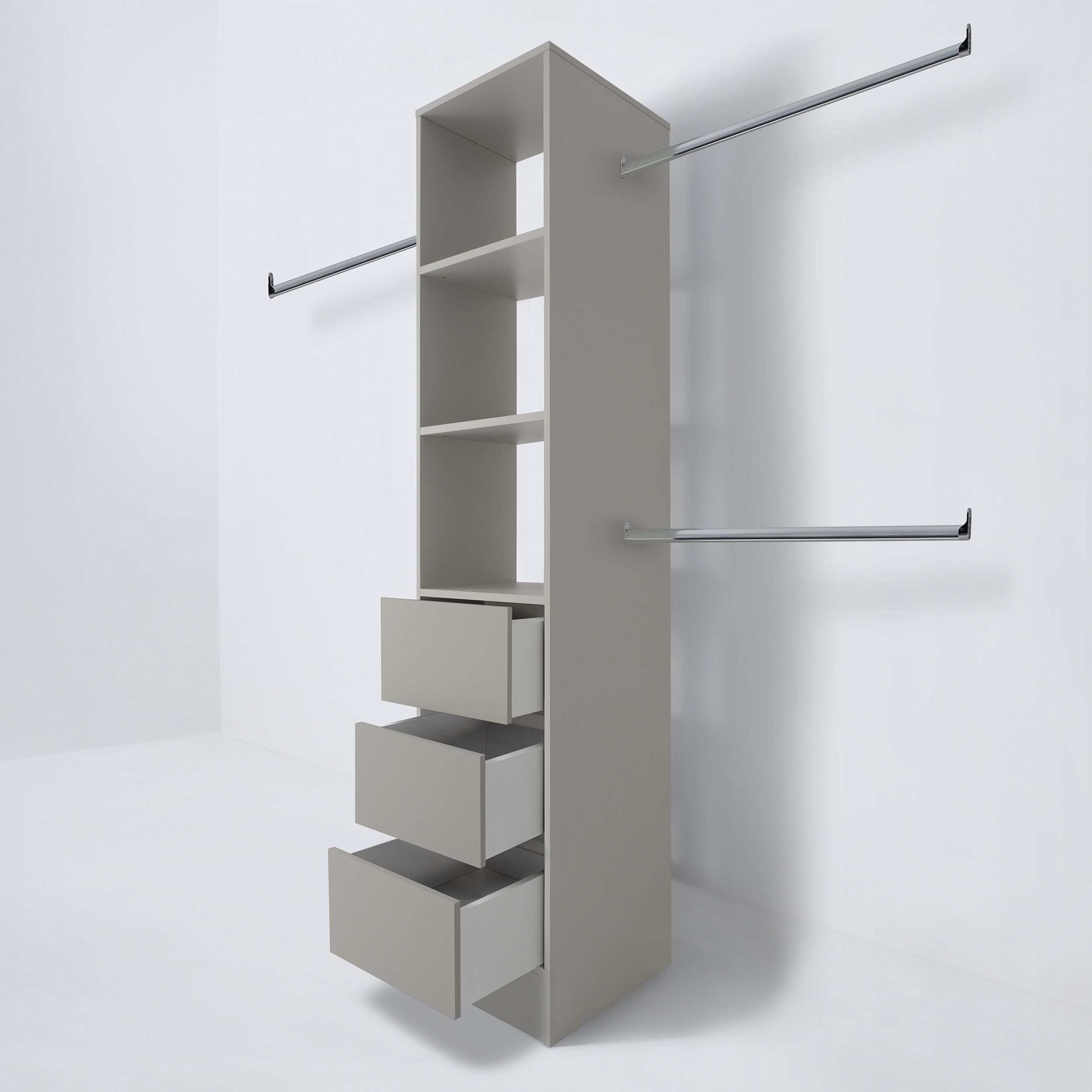 Spacepro Modular Pebble grey 3 Drawer Wardrobe cabinet (H)2100mm (W)450mm (D)500mm