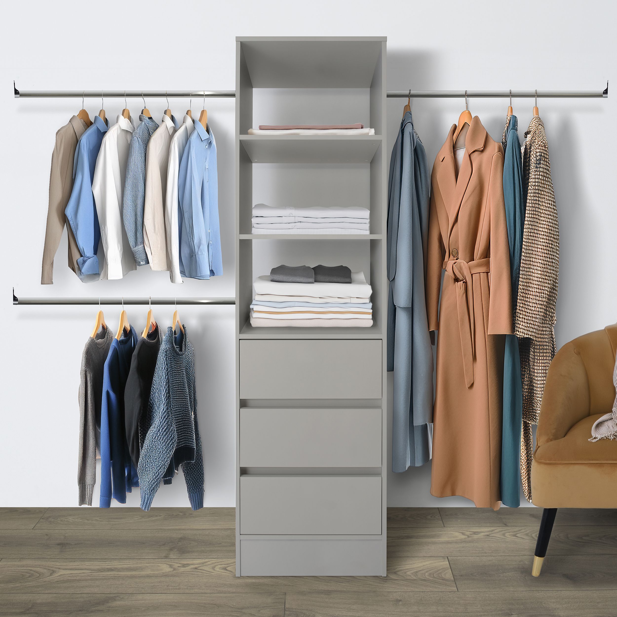 Spacepro Modular Pebble grey 3 Drawer Wardrobe cabinet (H)2100mm (W)600mm (D)500mm