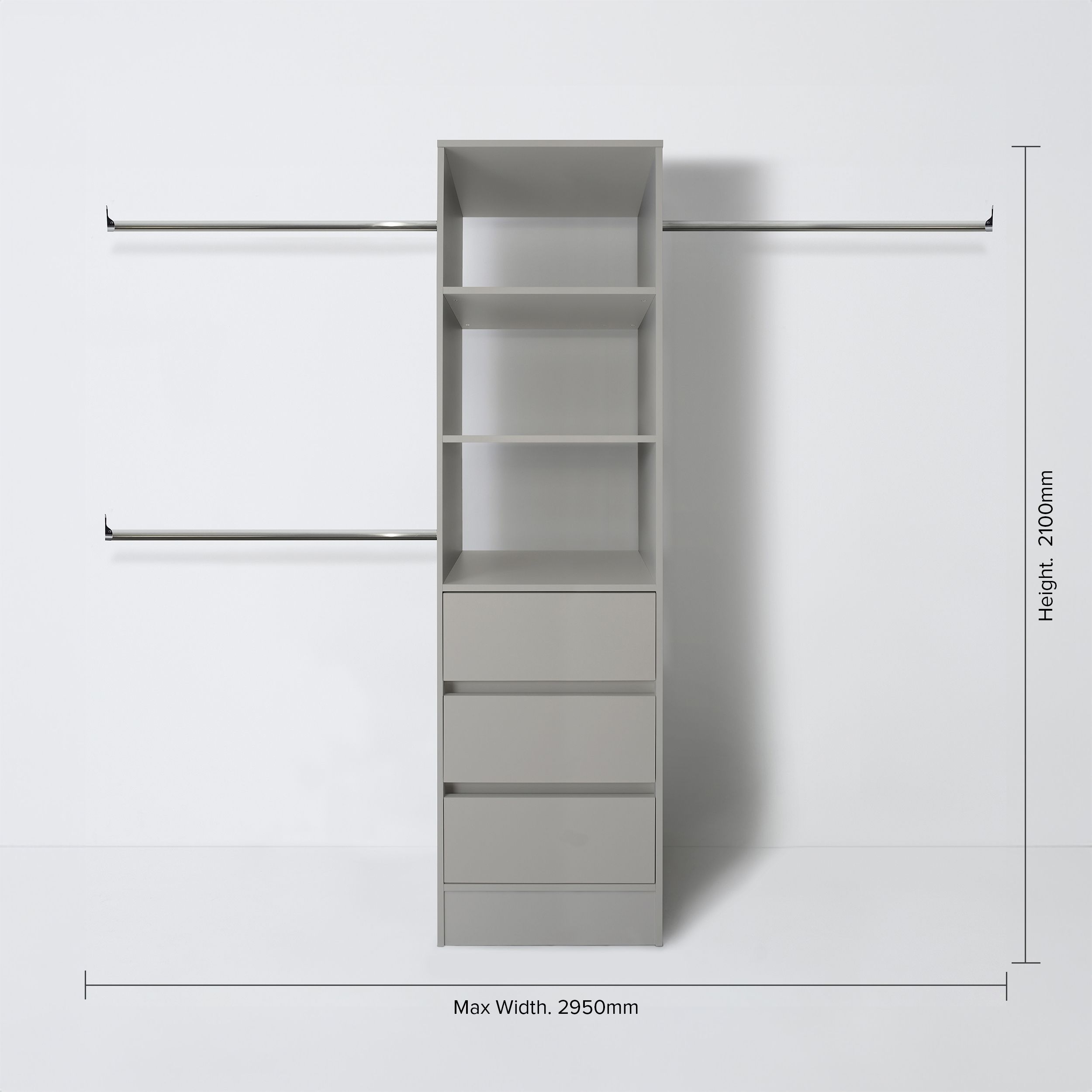 Spacepro Modular Pebble grey 3 Drawer Wardrobe cabinet (H)2100mm (W)600mm (D)500mm
