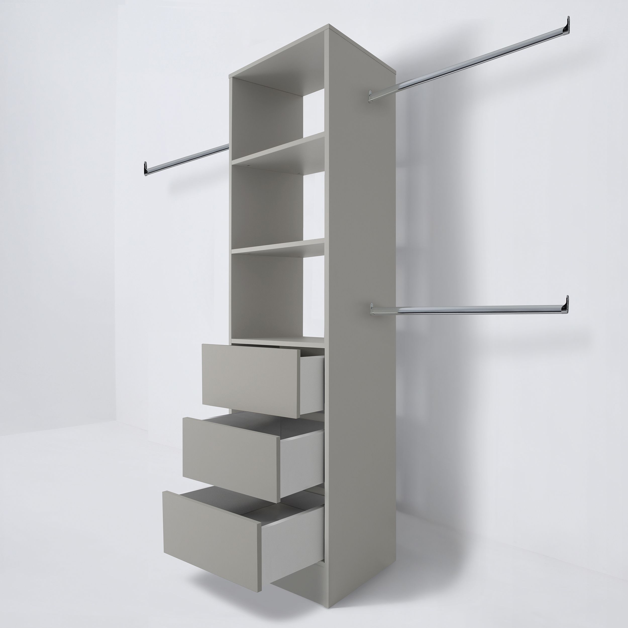 Spacepro Modular Pebble grey 3 Drawer Wardrobe cabinet (H)2100mm (W)600mm (D)500mm