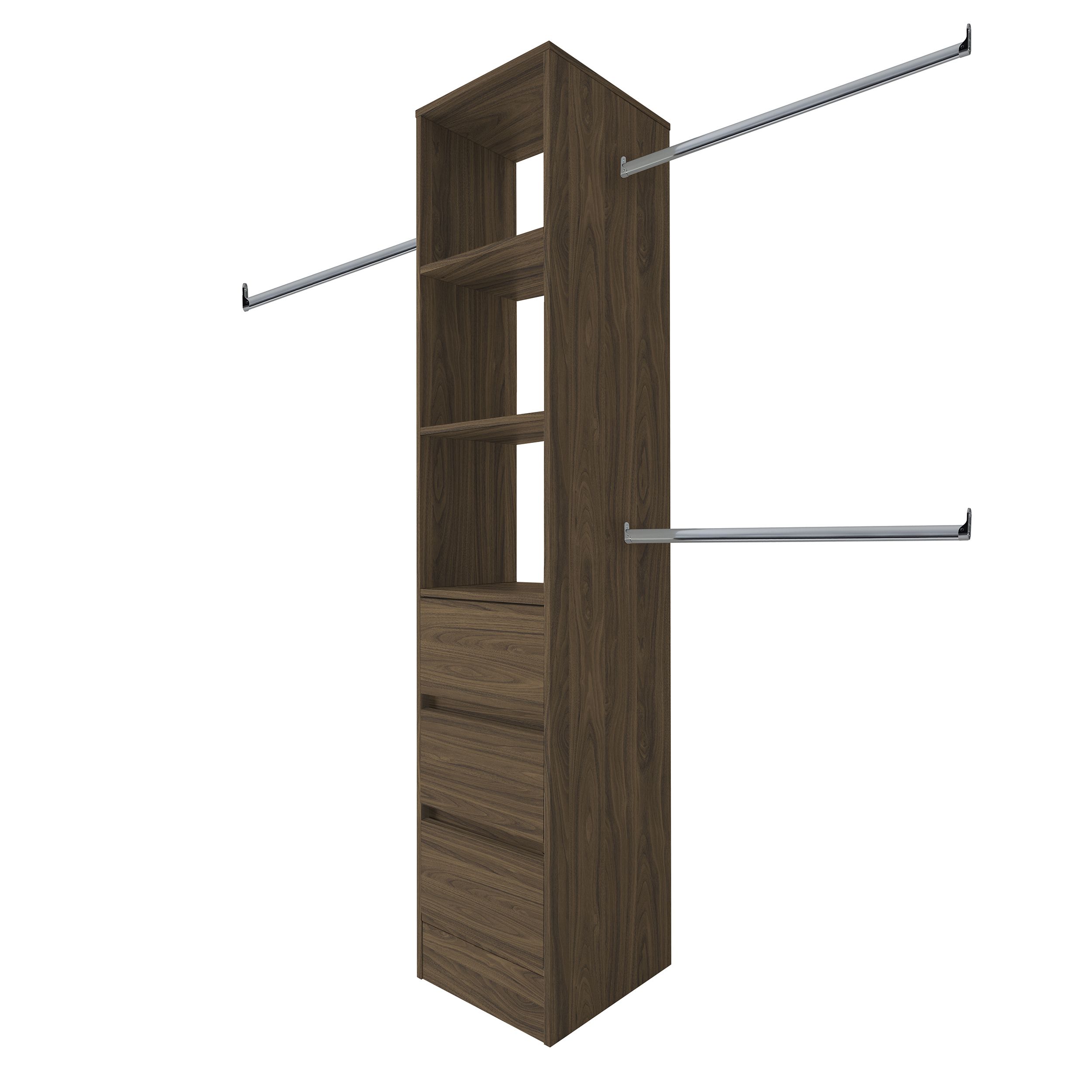 Spacepro Modular Walnut effect 3 Drawer Wardrobe cabinet (H)2100mm (W)450mm (D)500mm